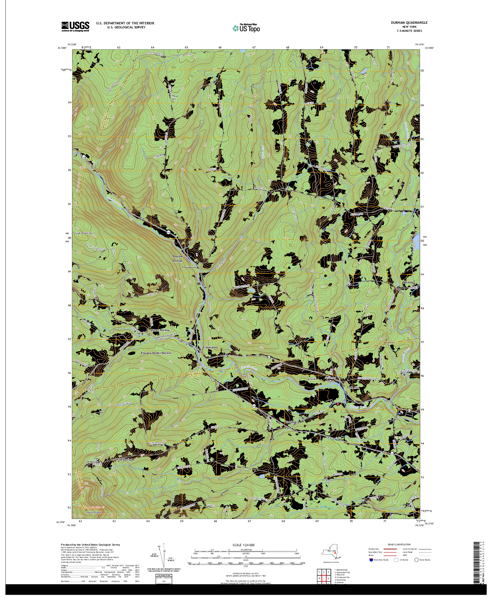 US TOPO 7.5-MINUTE MAP FOR DURHAM, NY