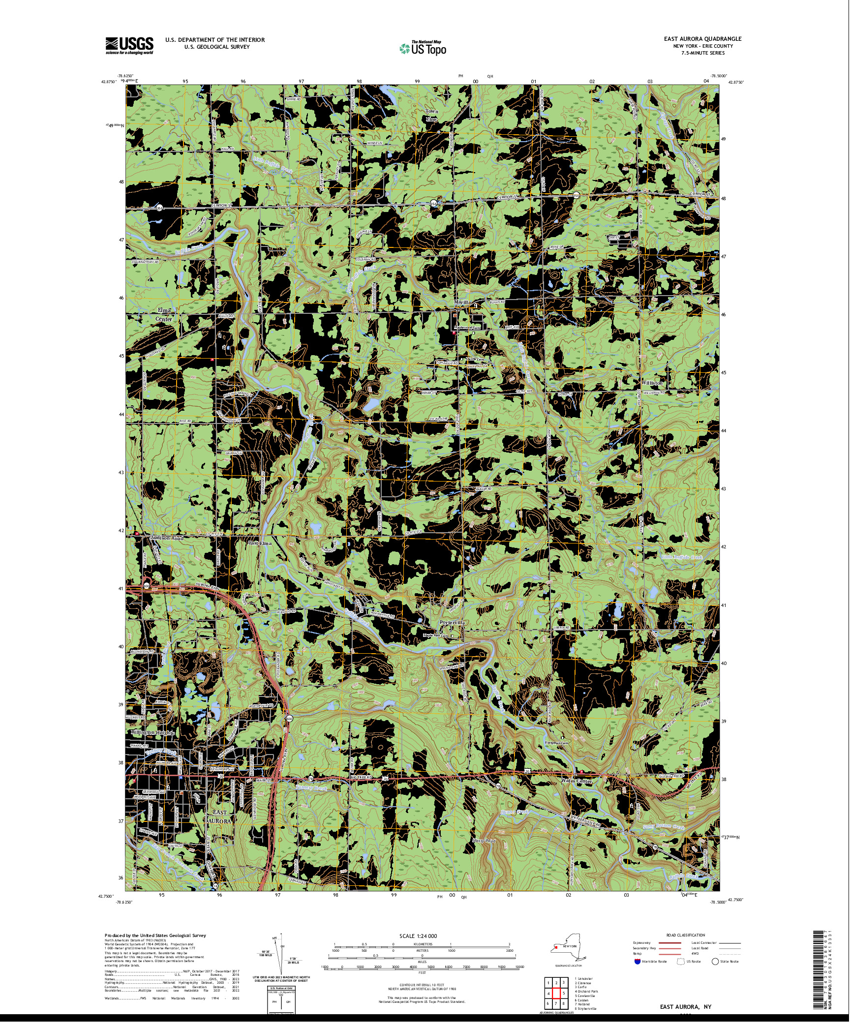 US TOPO 7.5-MINUTE MAP FOR EAST AURORA, NY