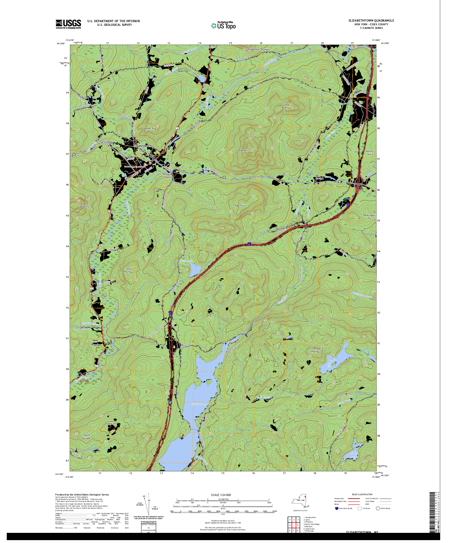 US TOPO 7.5-MINUTE MAP FOR ELIZABETHTOWN, NY