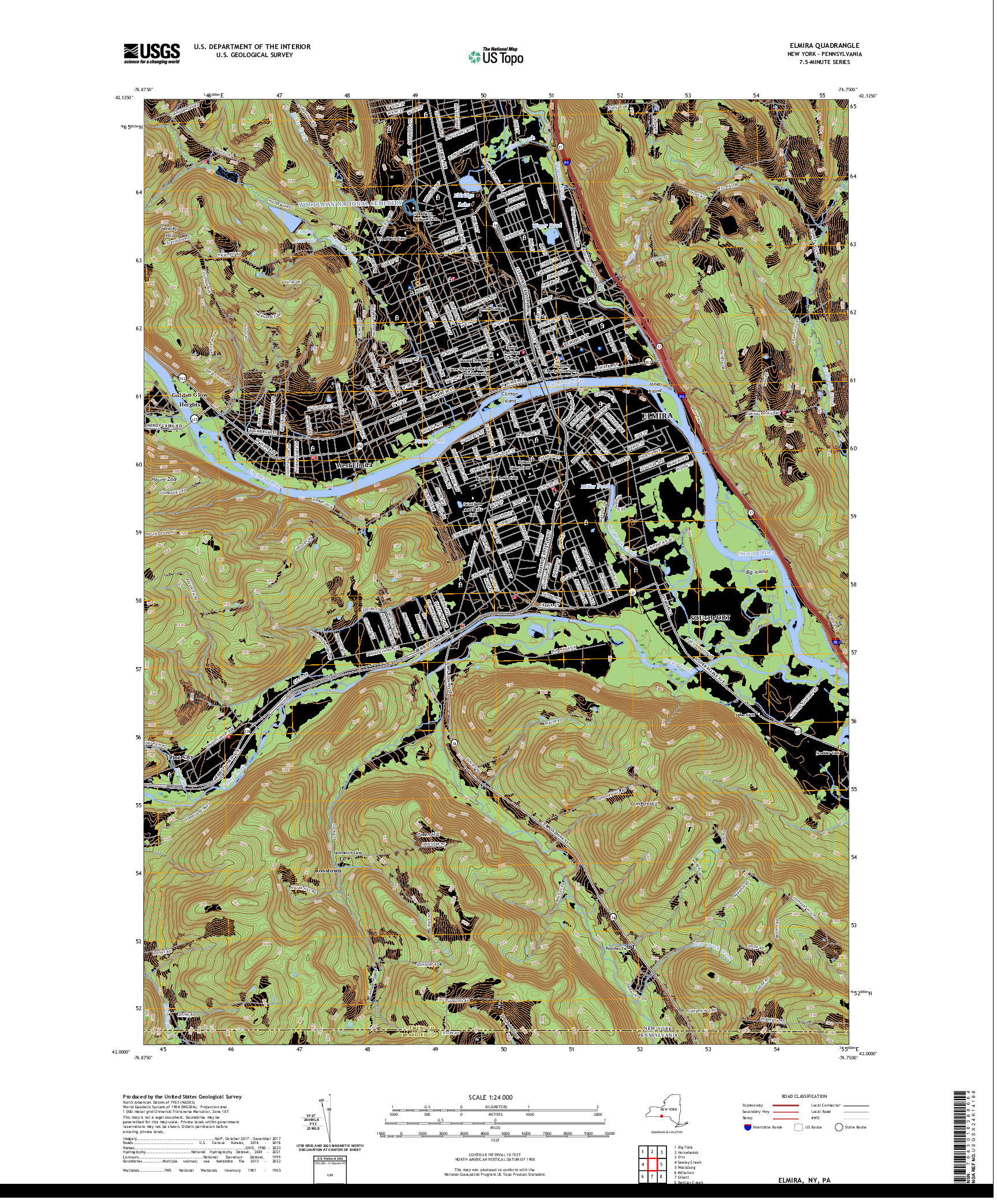 US TOPO 7.5-MINUTE MAP FOR ELMIRA, NY,PA