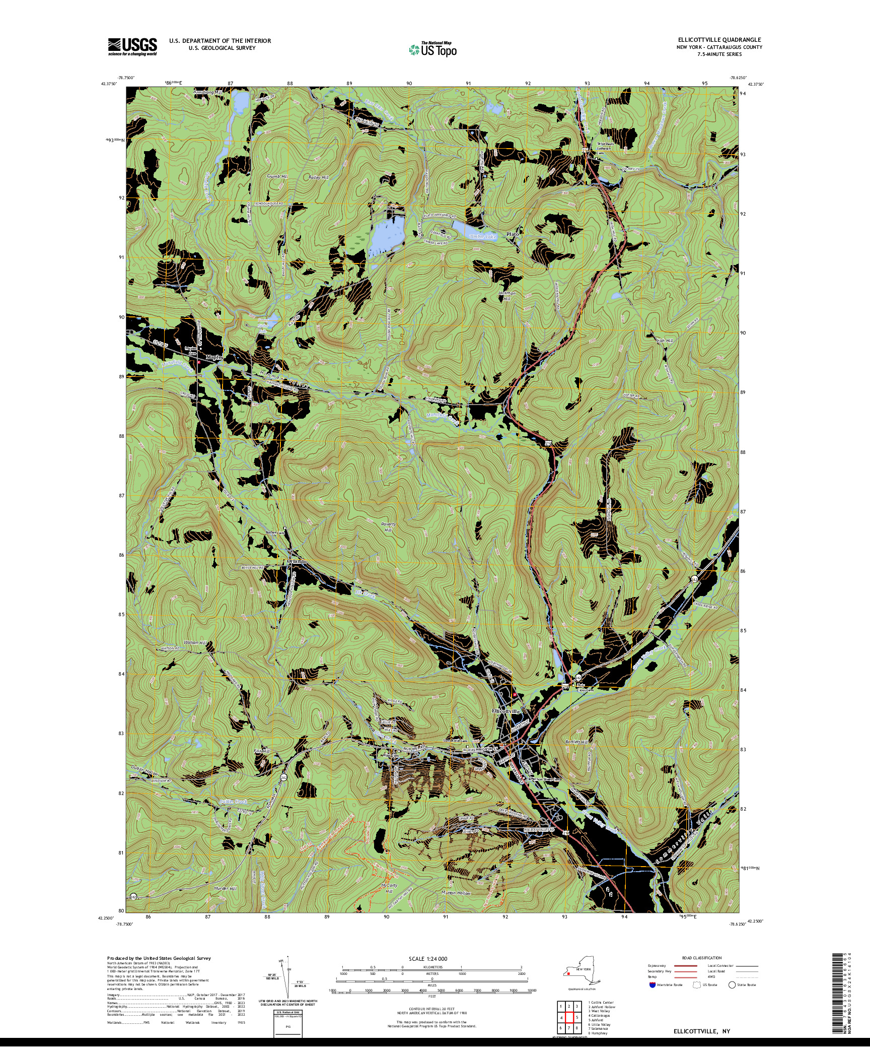 US TOPO 7.5-MINUTE MAP FOR ELLICOTTVILLE, NY