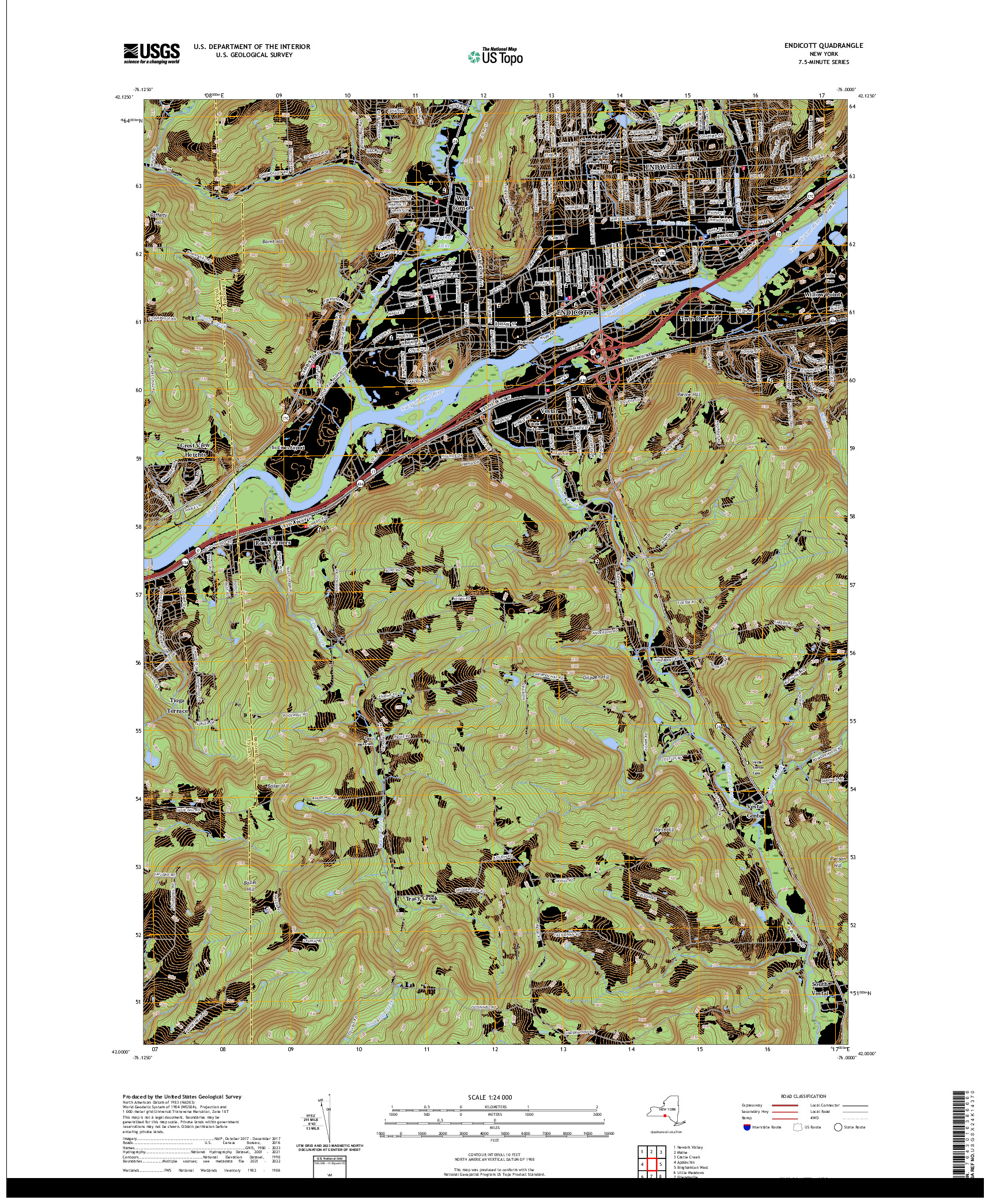 US TOPO 7.5-MINUTE MAP FOR ENDICOTT, NY