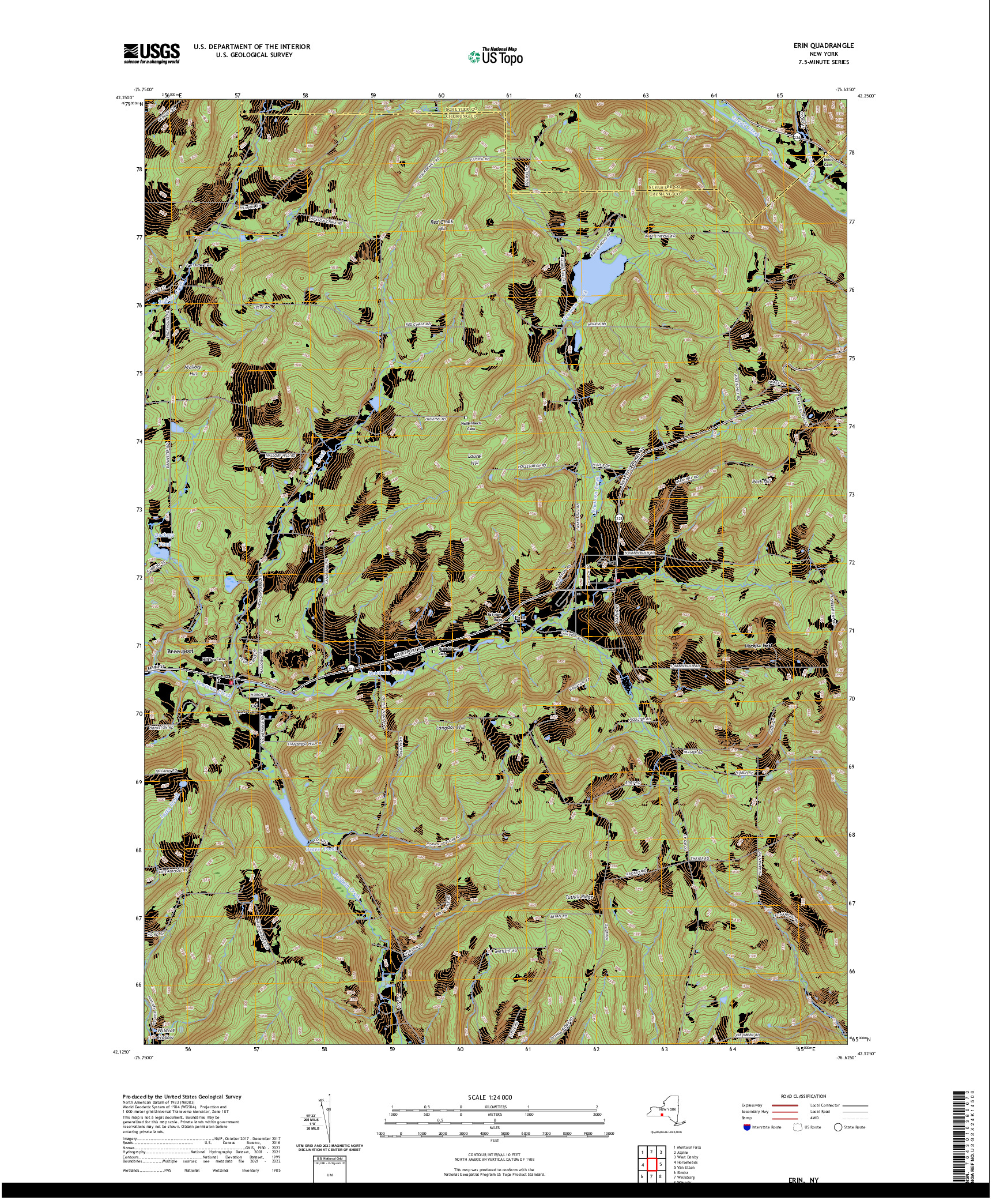 US TOPO 7.5-MINUTE MAP FOR ERIN, NY