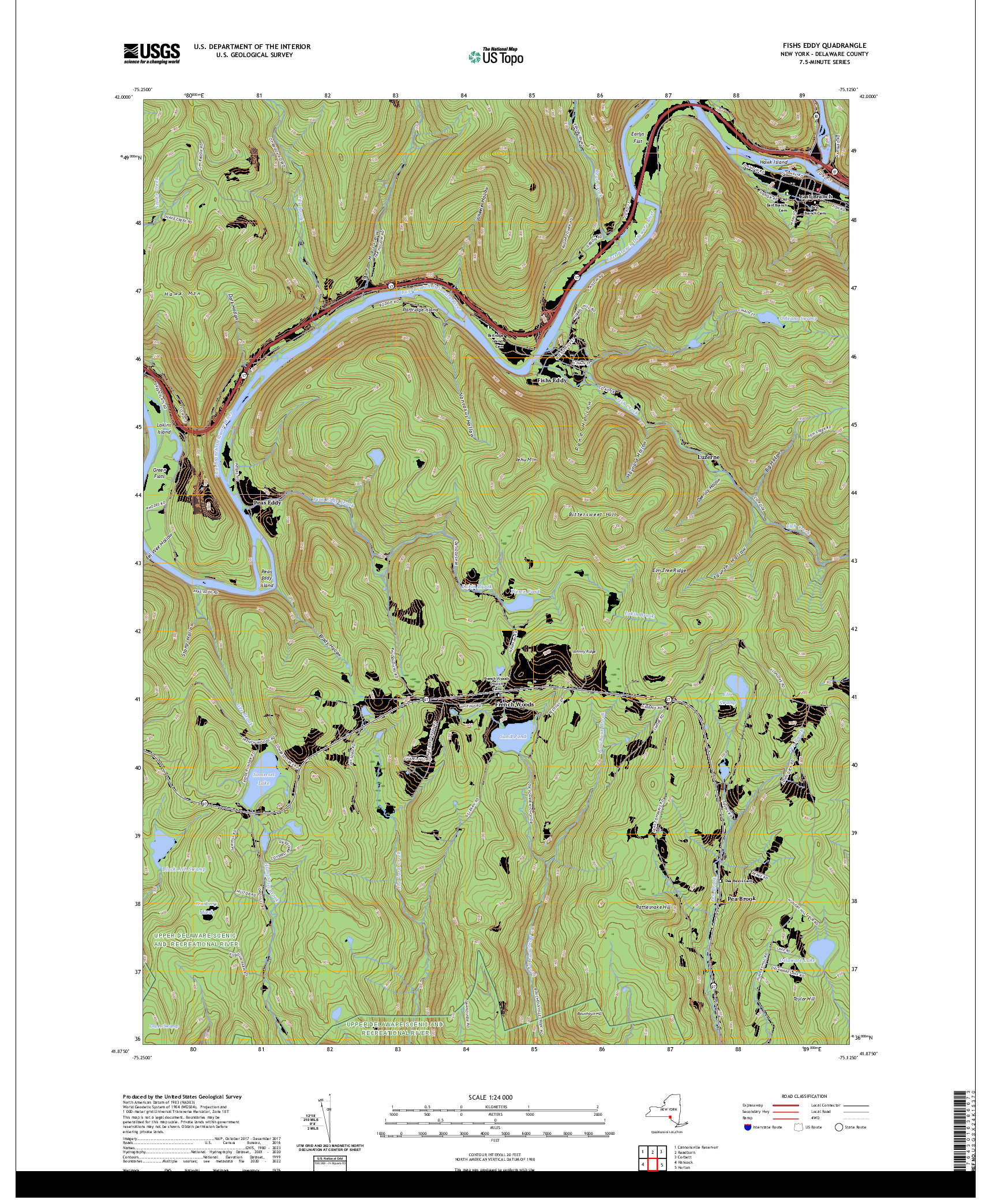 US TOPO 7.5-MINUTE MAP FOR FISHS EDDY, NY