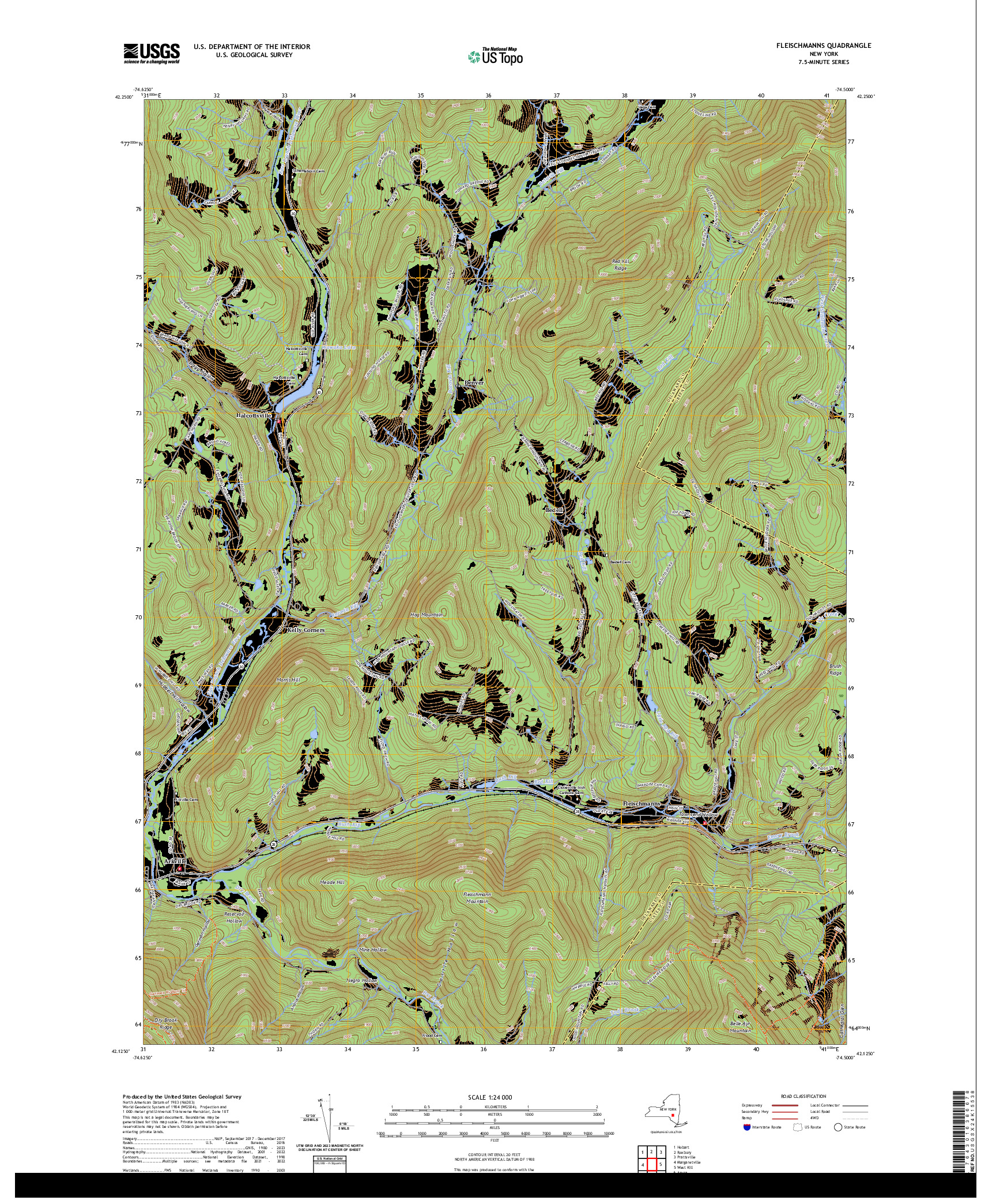 US TOPO 7.5-MINUTE MAP FOR FLEISCHMANNS, NY