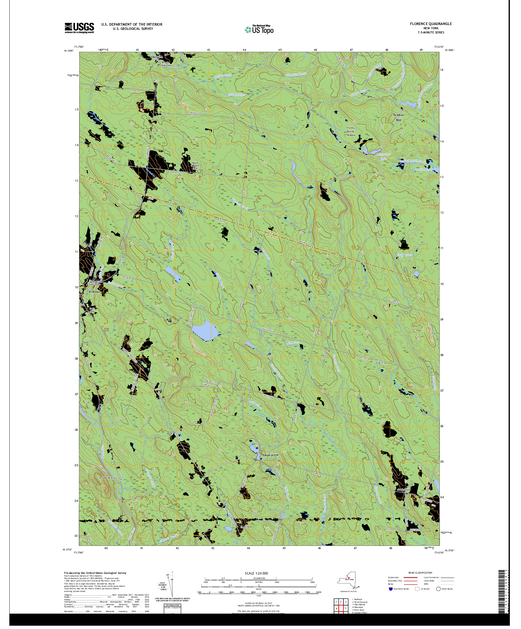 US TOPO 7.5-MINUTE MAP FOR FLORENCE, NY