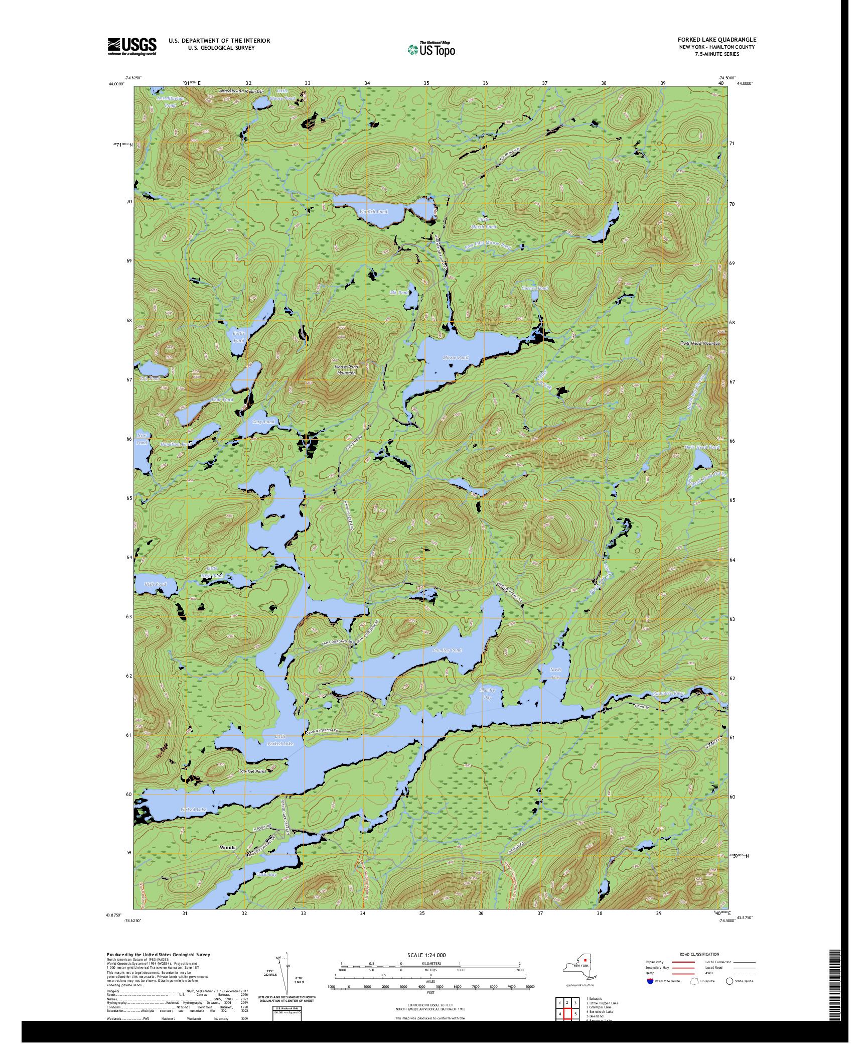 US TOPO 7.5-MINUTE MAP FOR FORKED LAKE, NY