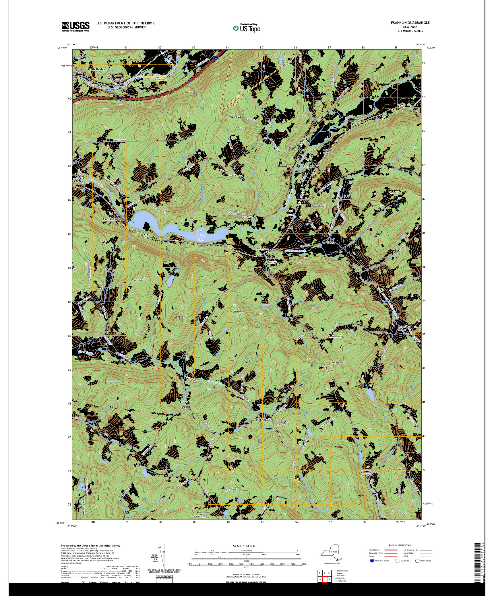 US TOPO 7.5-MINUTE MAP FOR FRANKLIN, NY