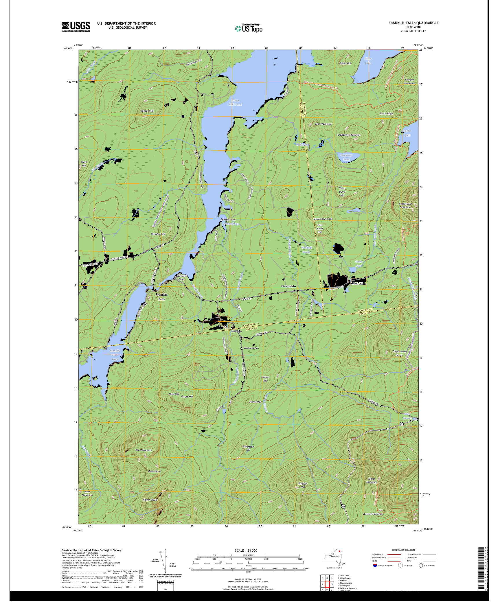 US TOPO 7.5-MINUTE MAP FOR FRANKLIN FALLS, NY