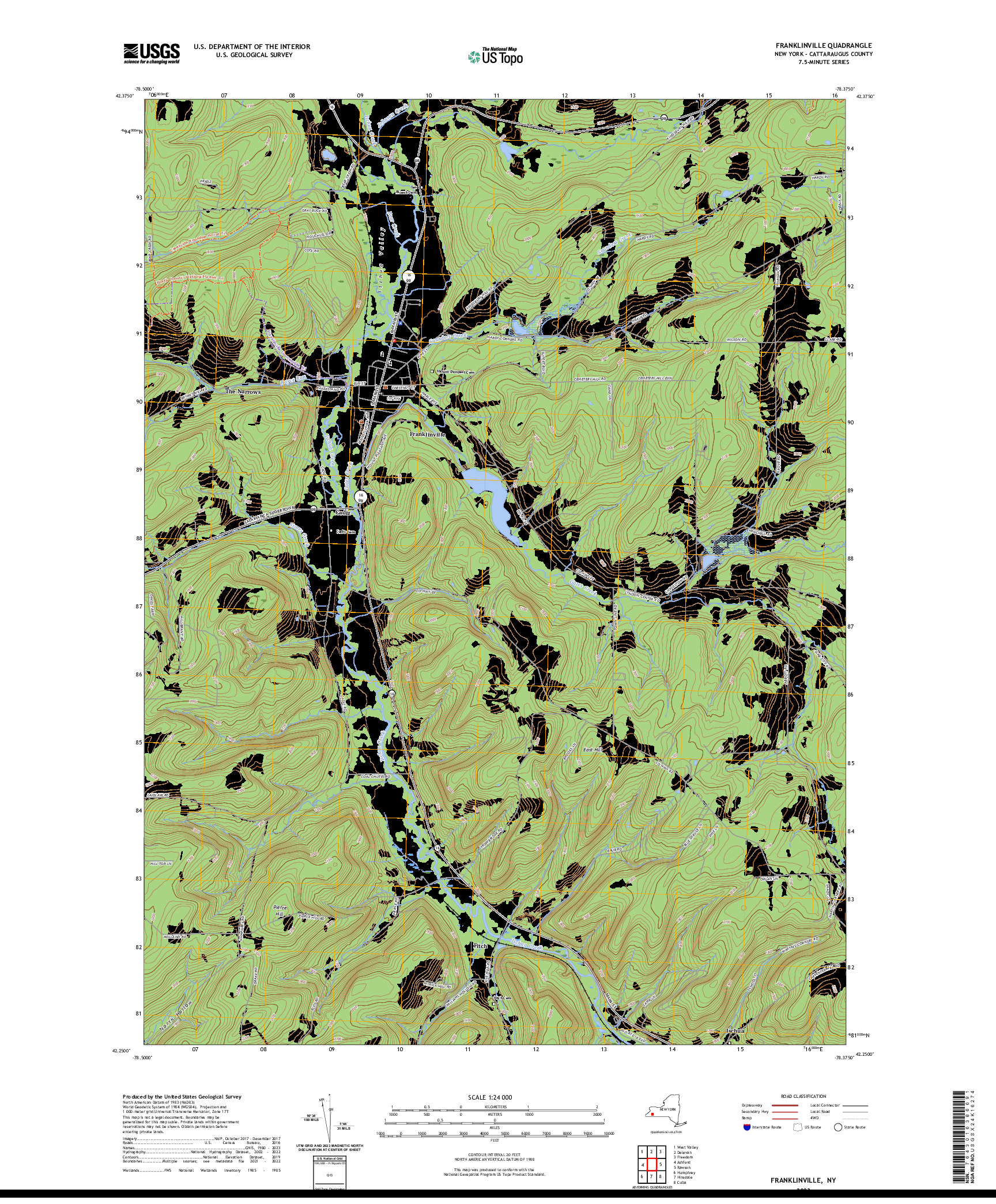 US TOPO 7.5-MINUTE MAP FOR FRANKLINVILLE, NY