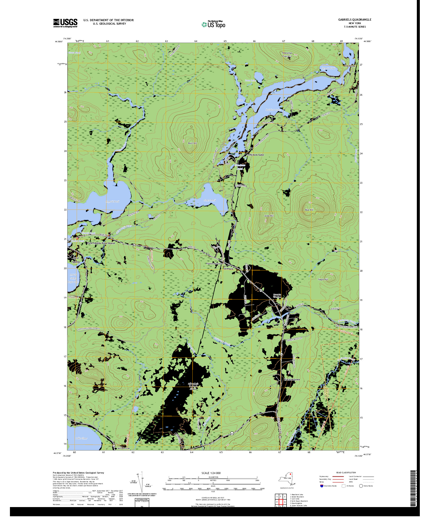 US TOPO 7.5-MINUTE MAP FOR GABRIELS, NY