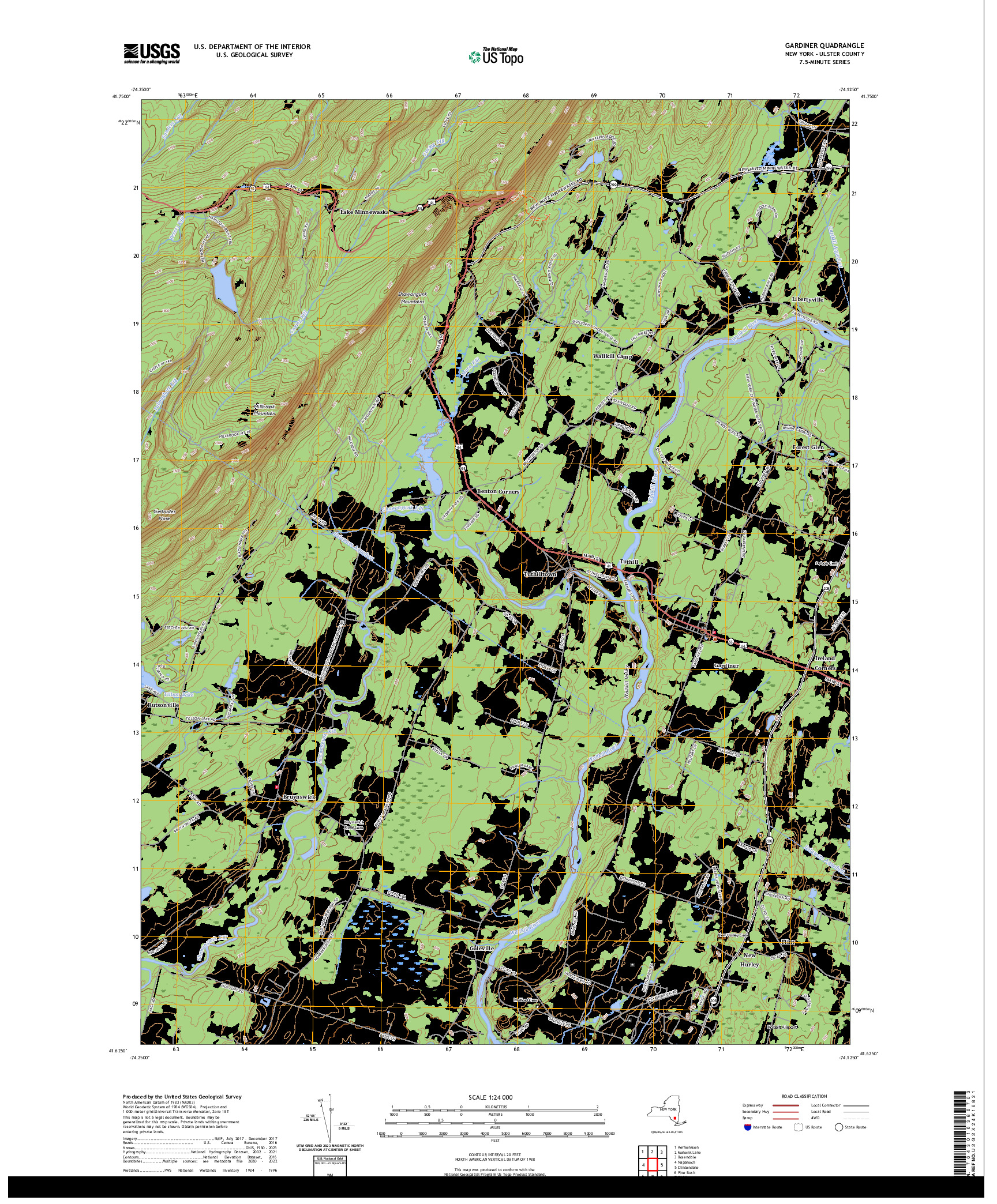 US TOPO 7.5-MINUTE MAP FOR GARDINER, NY