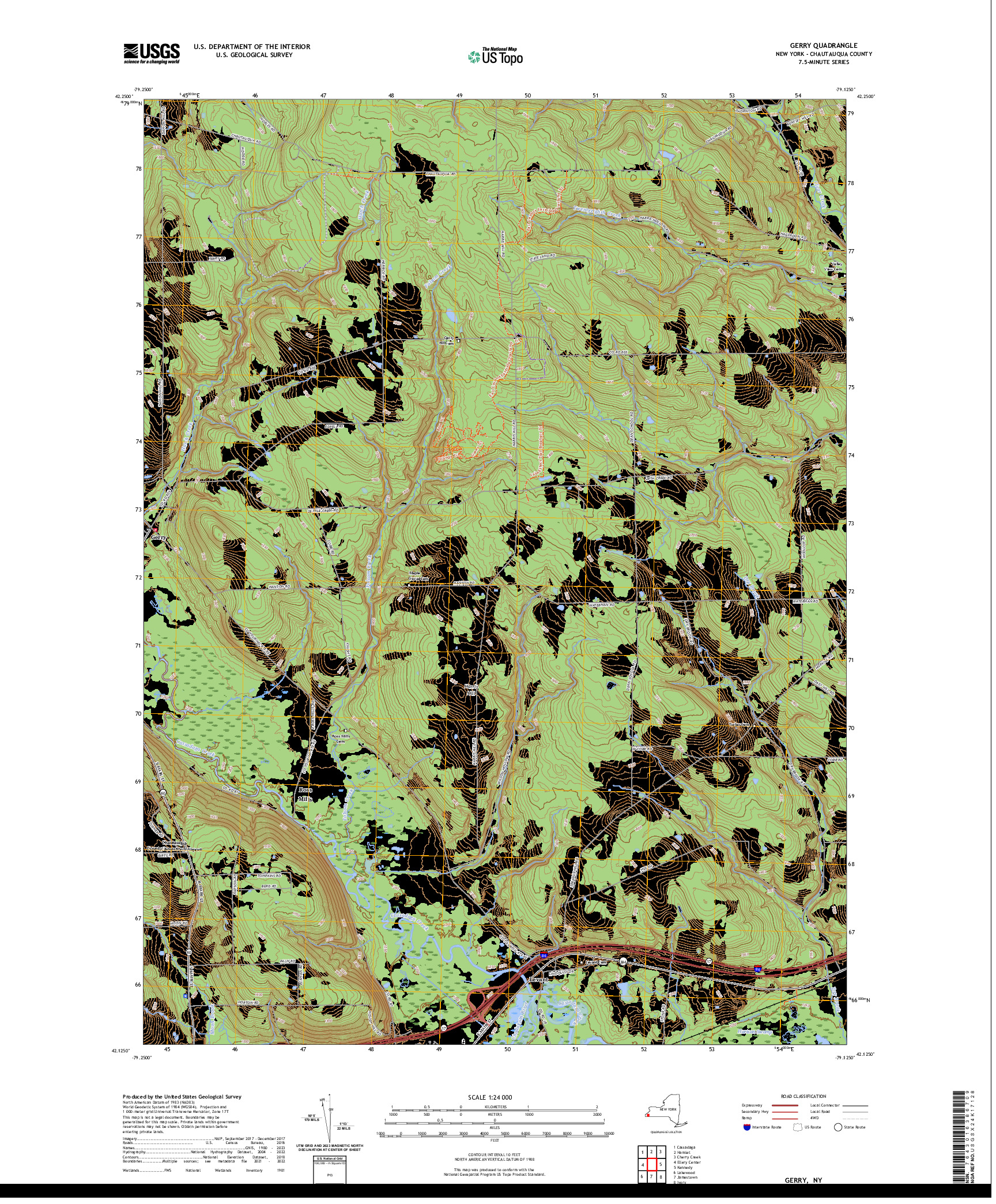 US TOPO 7.5-MINUTE MAP FOR GERRY, NY