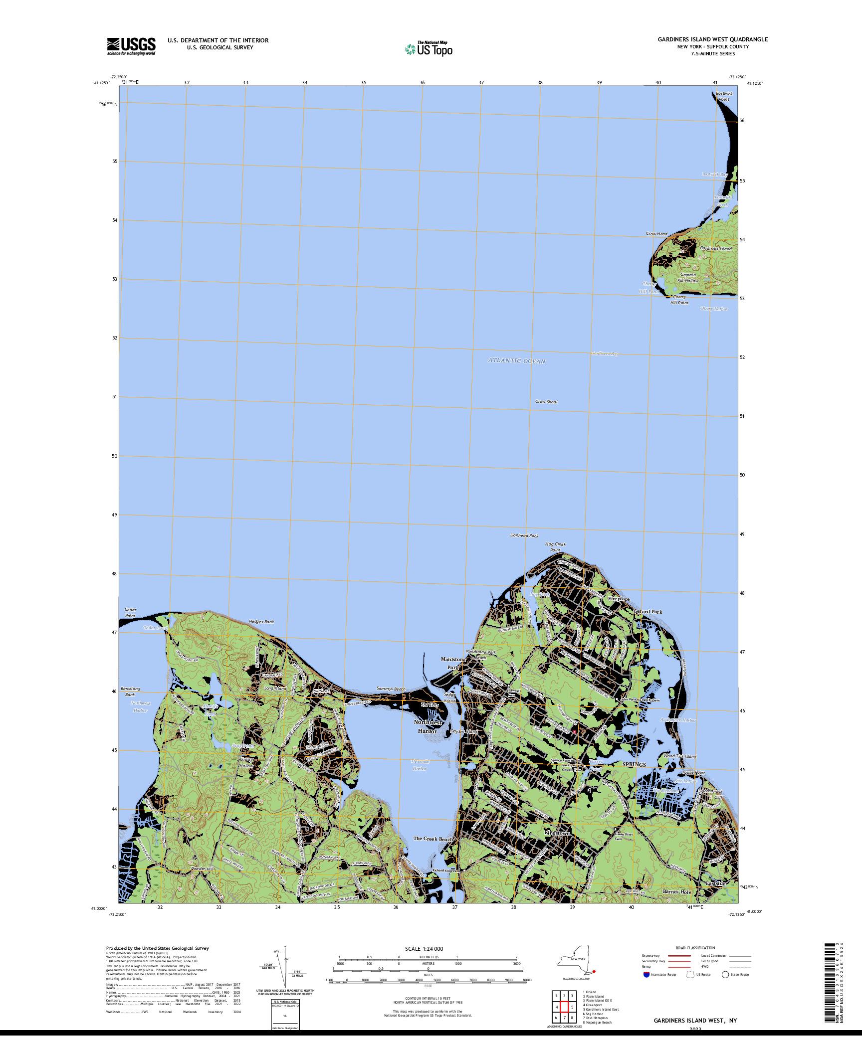 US TOPO 7.5-MINUTE MAP FOR GARDINERS ISLAND WEST, NY