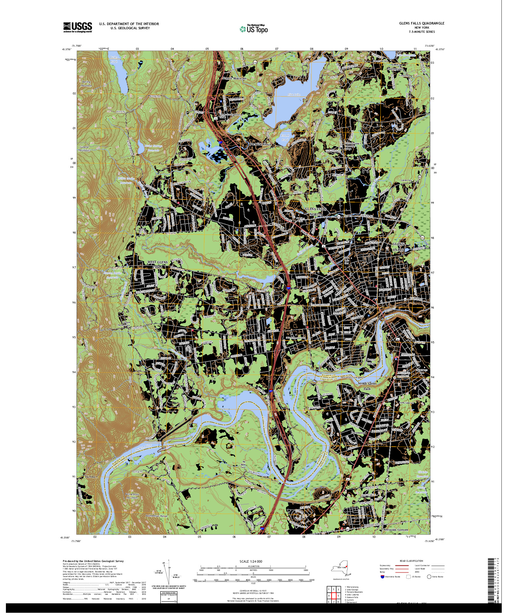 US TOPO 7.5-MINUTE MAP FOR GLENS FALLS, NY