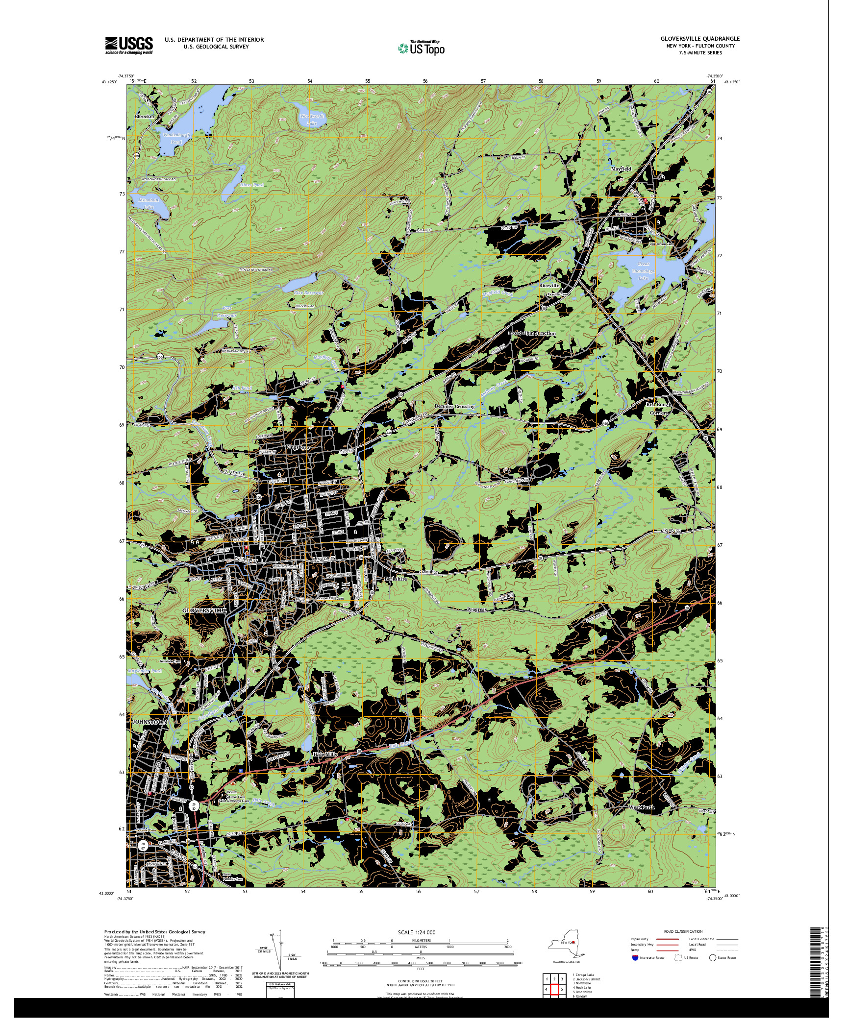 US TOPO 7.5-MINUTE MAP FOR GLOVERSVILLE, NY