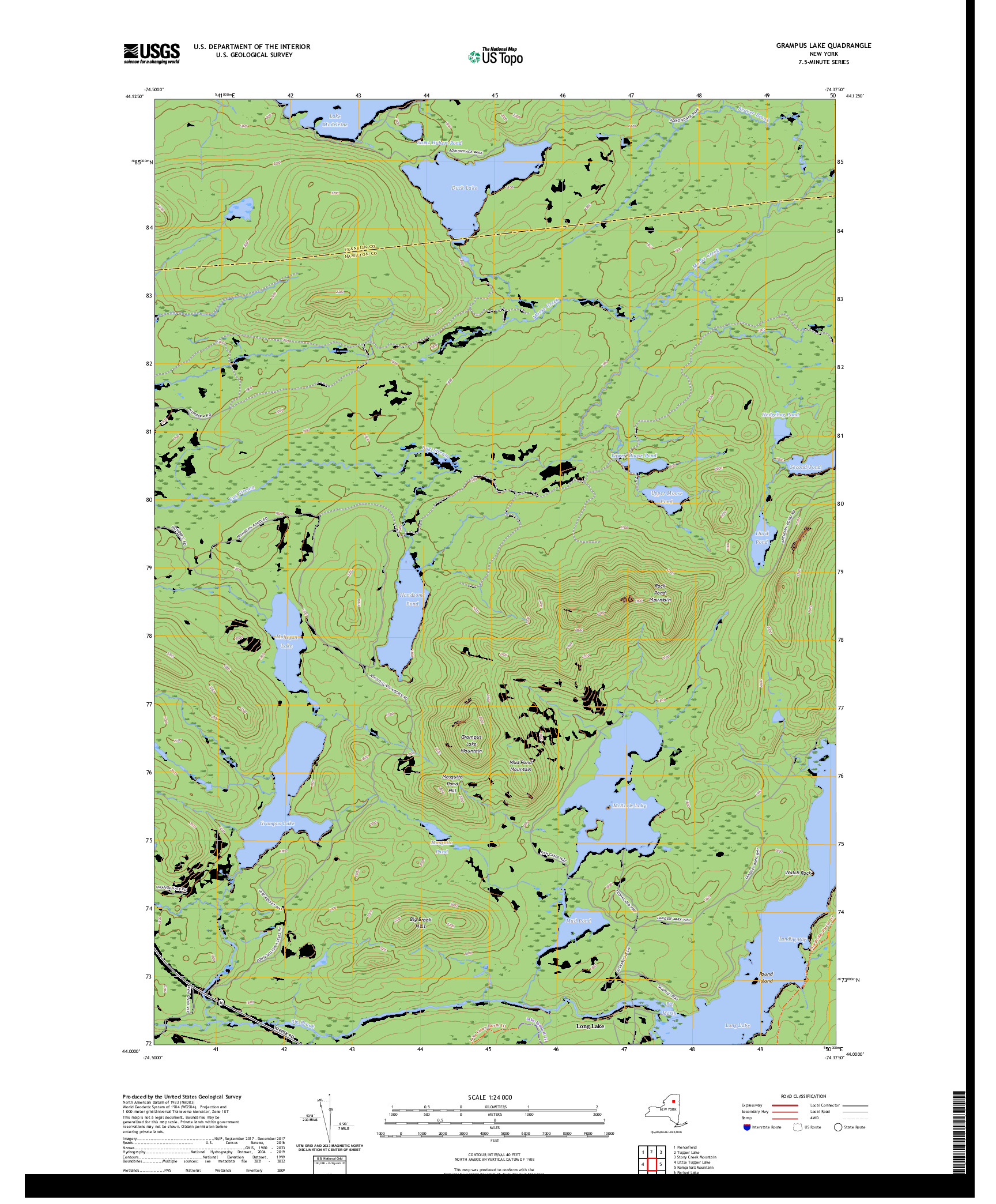 US TOPO 7.5-MINUTE MAP FOR GRAMPUS LAKE, NY