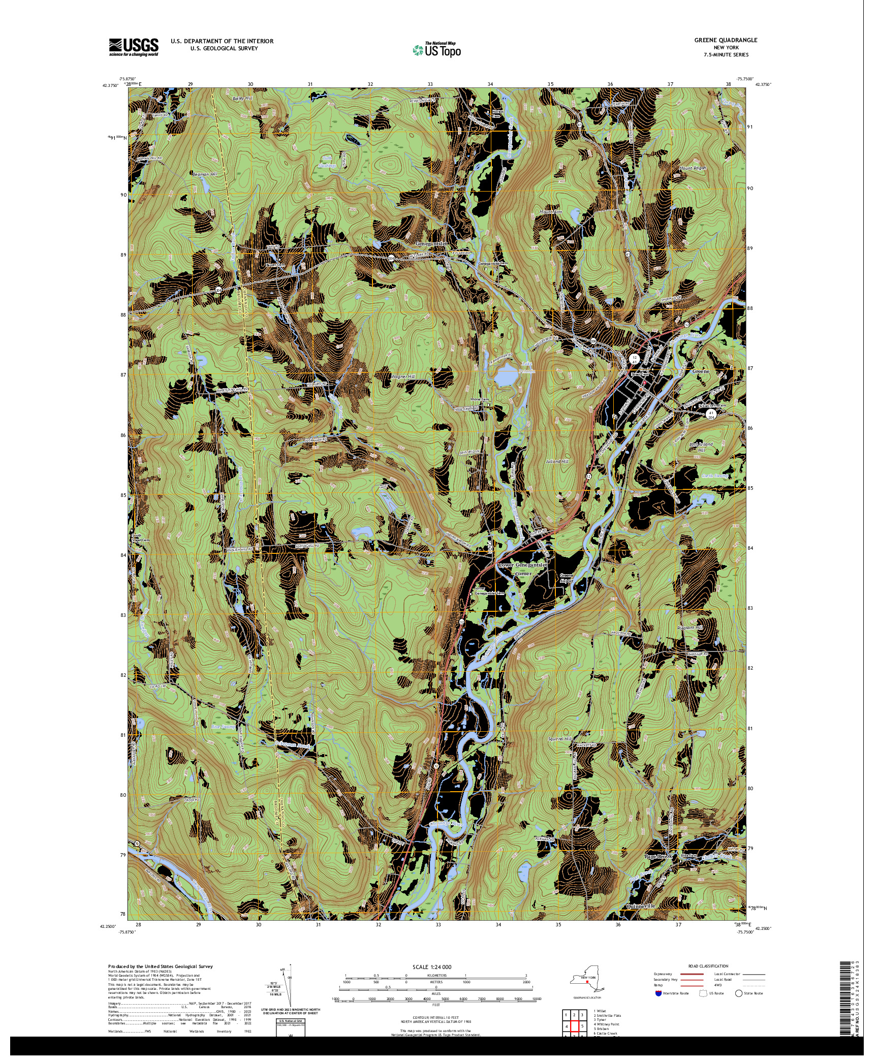 US TOPO 7.5-MINUTE MAP FOR GREENE, NY