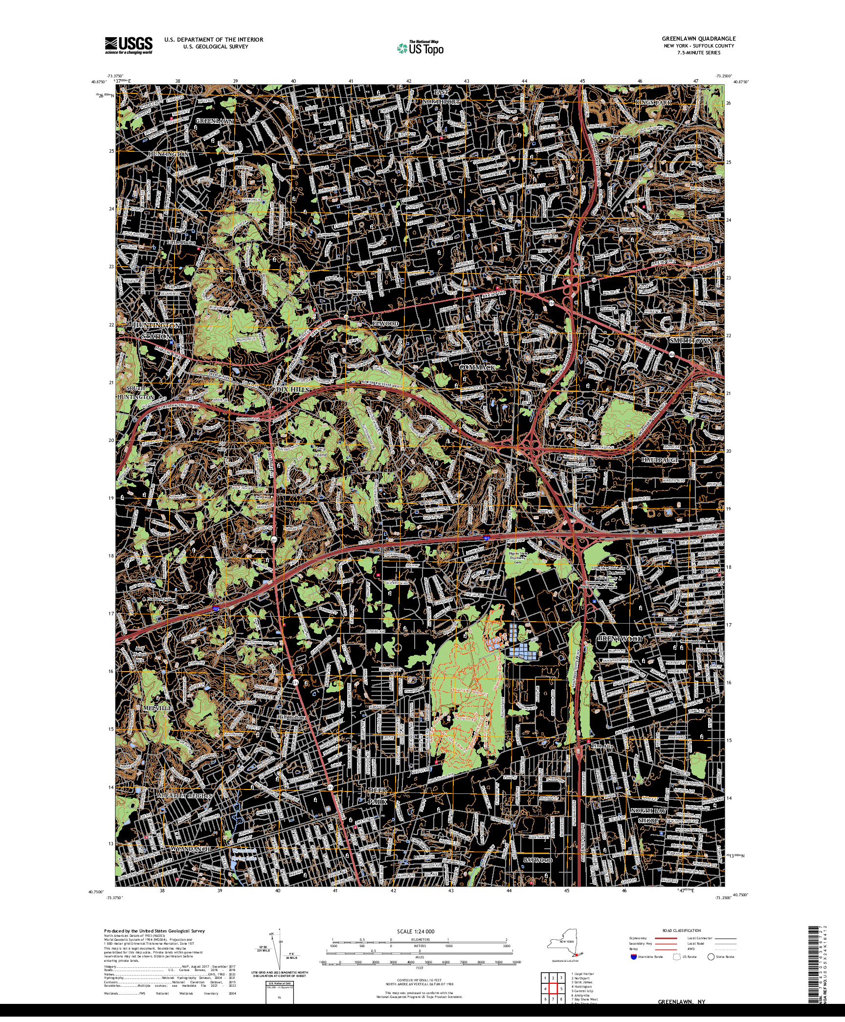 US TOPO 7.5-MINUTE MAP FOR GREENLAWN, NY