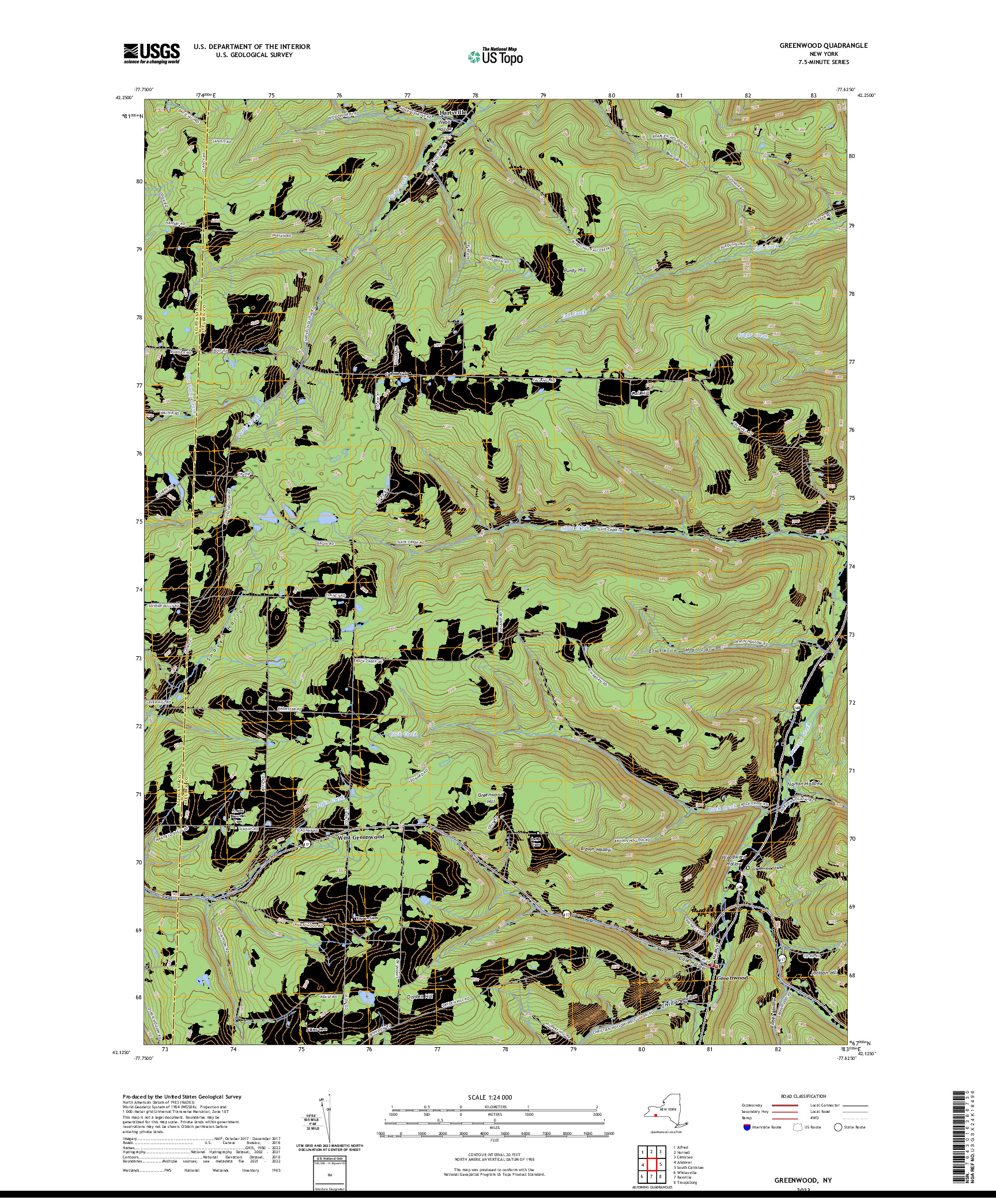 US TOPO 7.5-MINUTE MAP FOR GREENWOOD, NY