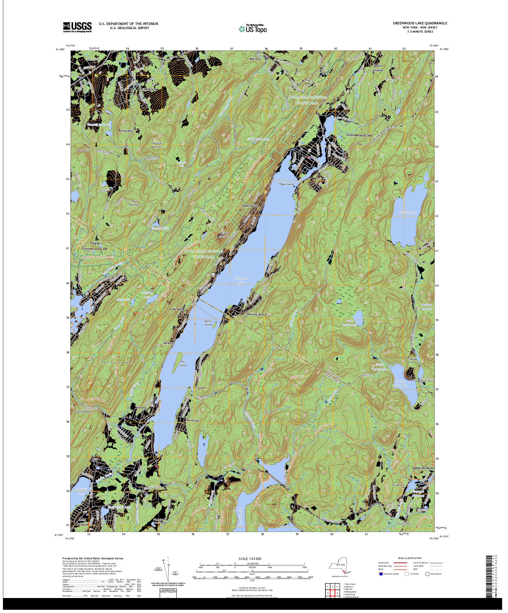 US TOPO 7.5-MINUTE MAP FOR GREENWOOD LAKE, NY,NJ