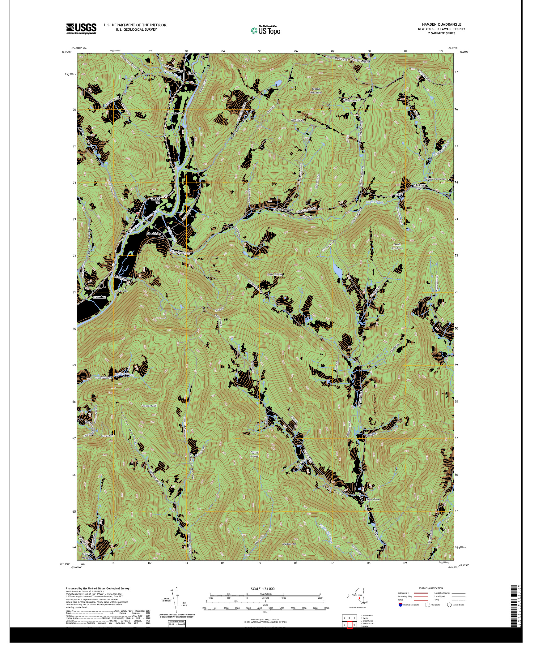 US TOPO 7.5-MINUTE MAP FOR HAMDEN, NY