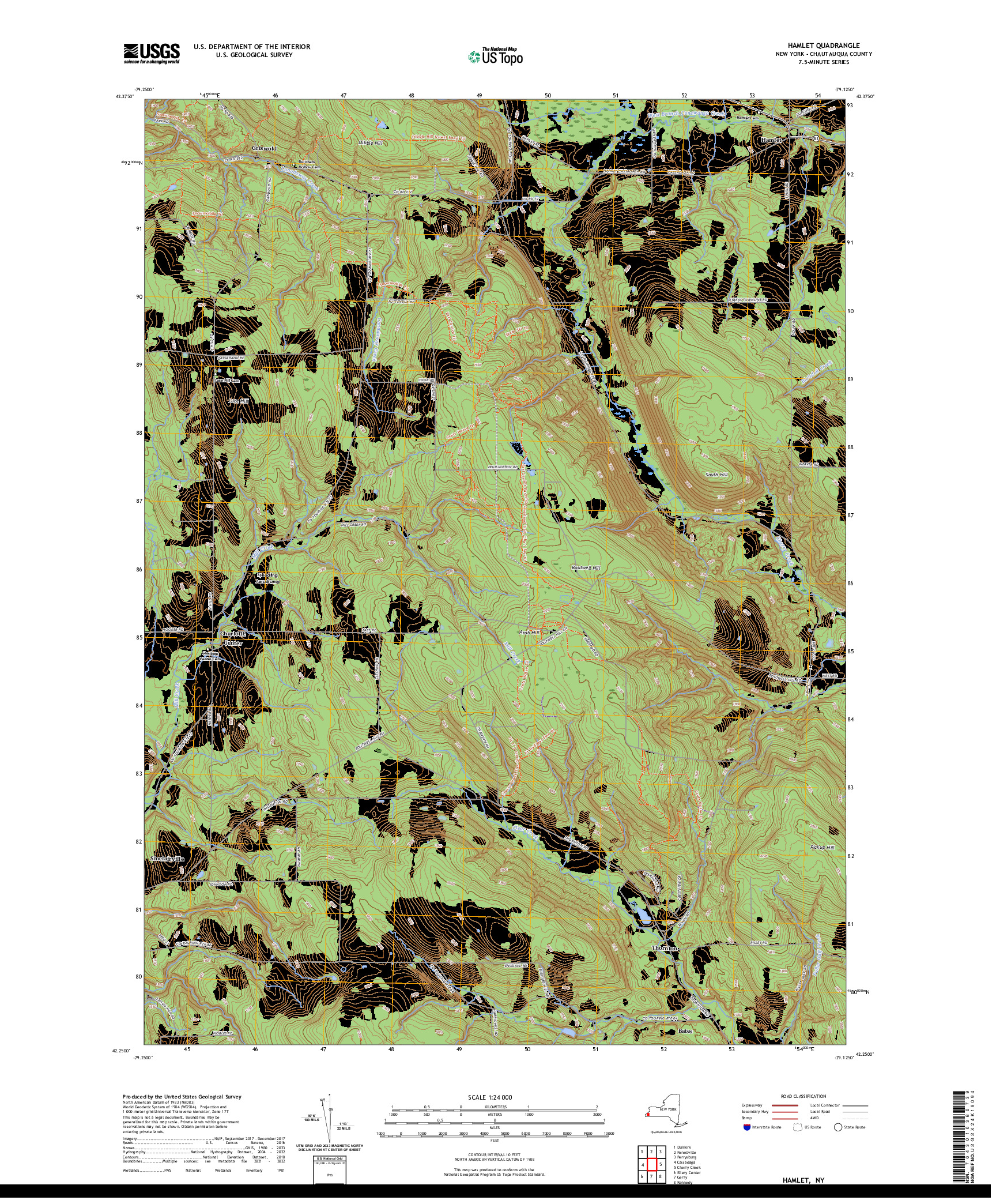 US TOPO 7.5-MINUTE MAP FOR HAMLET, NY