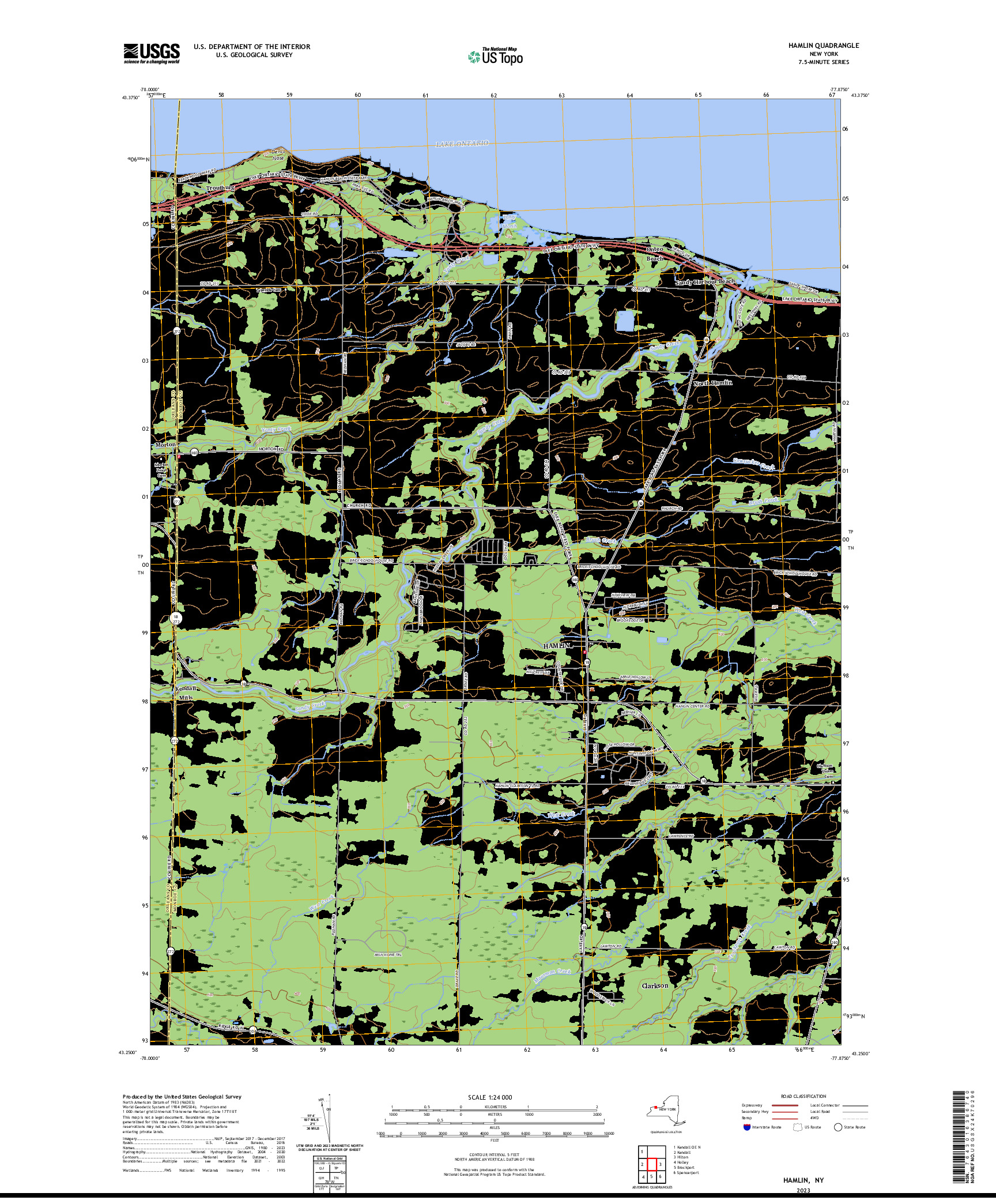 US TOPO 7.5-MINUTE MAP FOR HAMLIN, NY