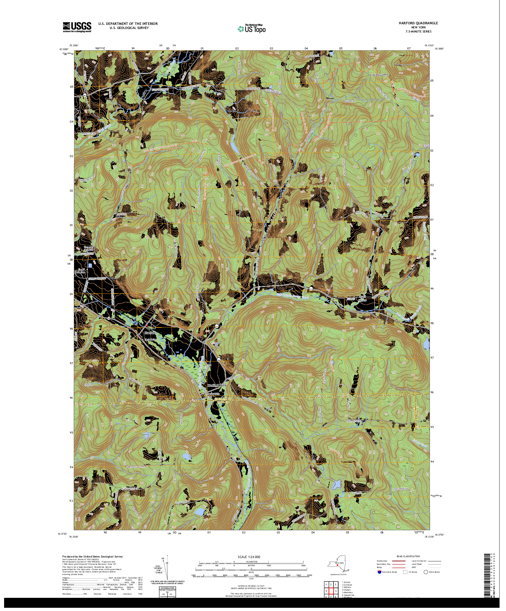 US TOPO 7.5-MINUTE MAP FOR HARFORD, NY