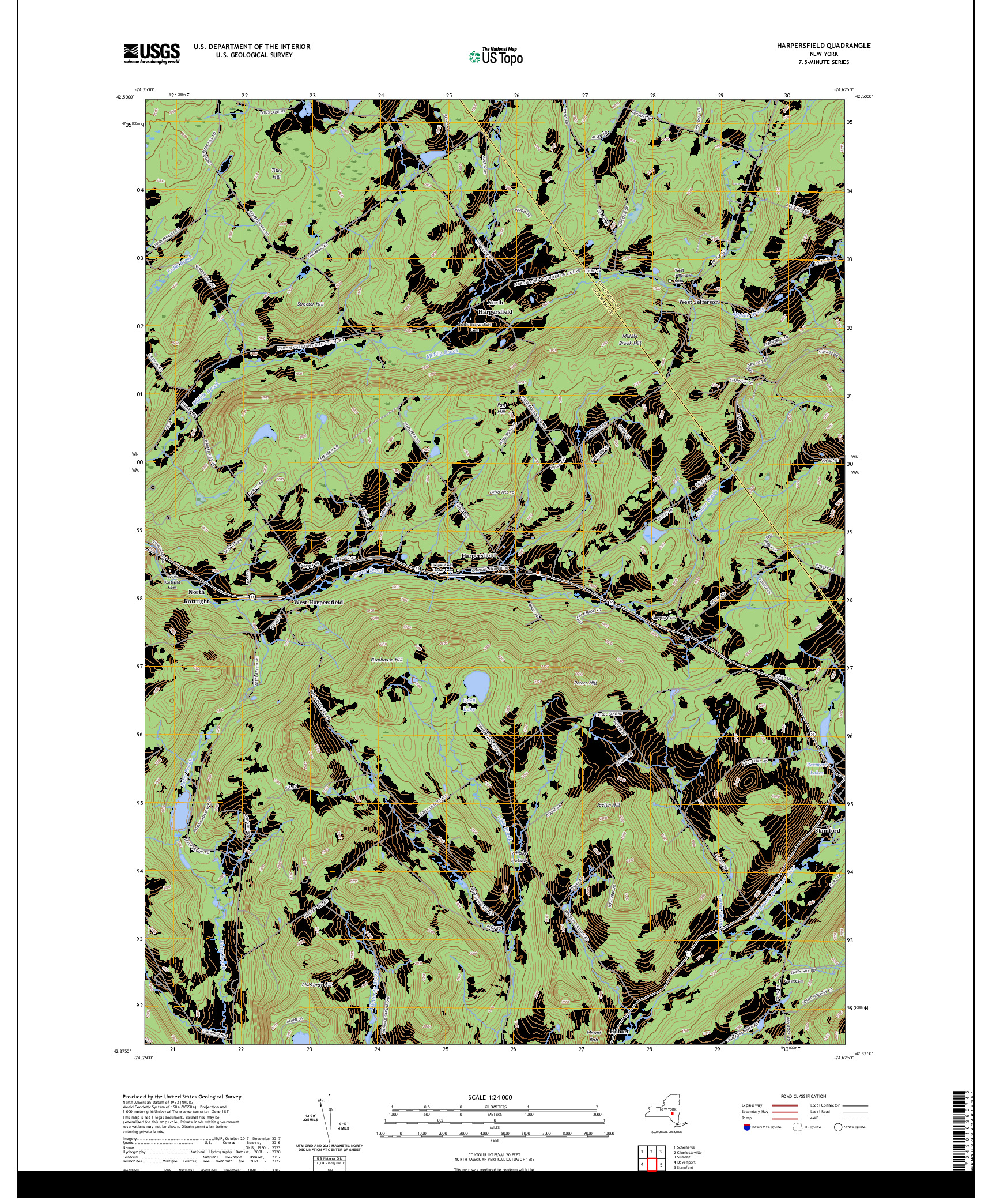 US TOPO 7.5-MINUTE MAP FOR HARPERSFIELD, NY