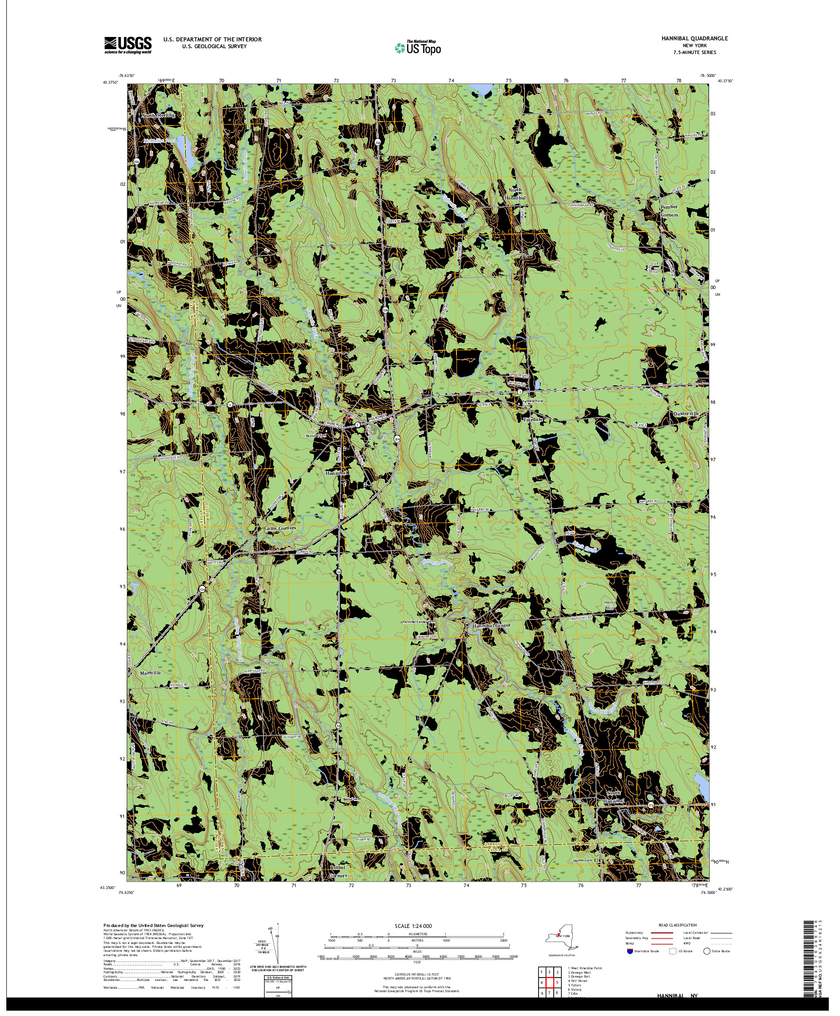 US TOPO 7.5-MINUTE MAP FOR HANNIBAL, NY