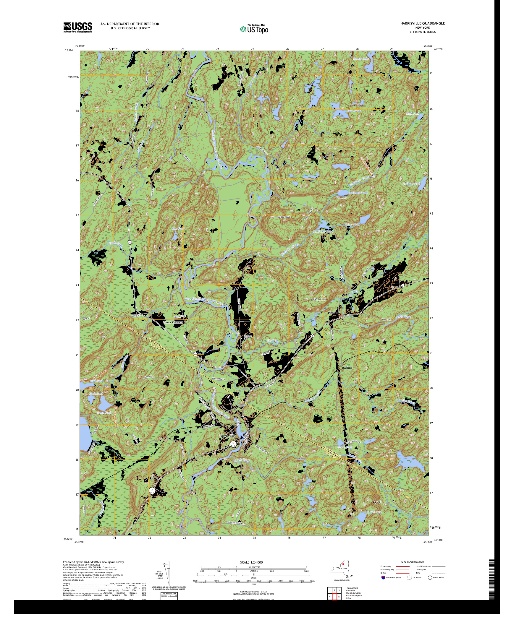 US TOPO 7.5-MINUTE MAP FOR HARRISVILLE, NY