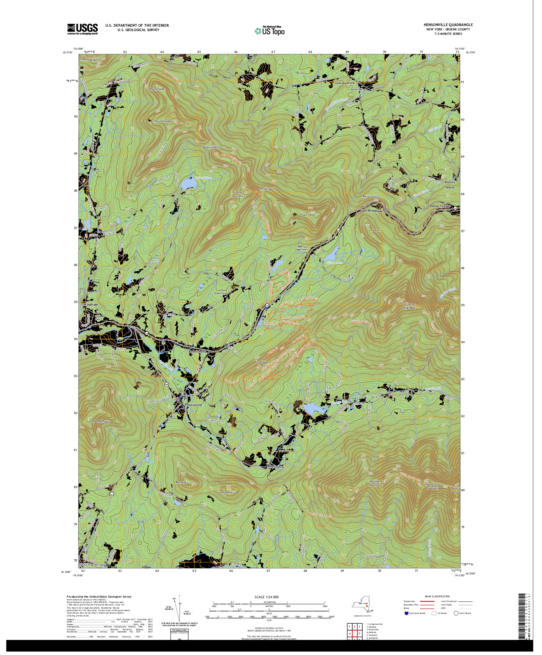 US TOPO 7.5-MINUTE MAP FOR HENSONVILLE, NY