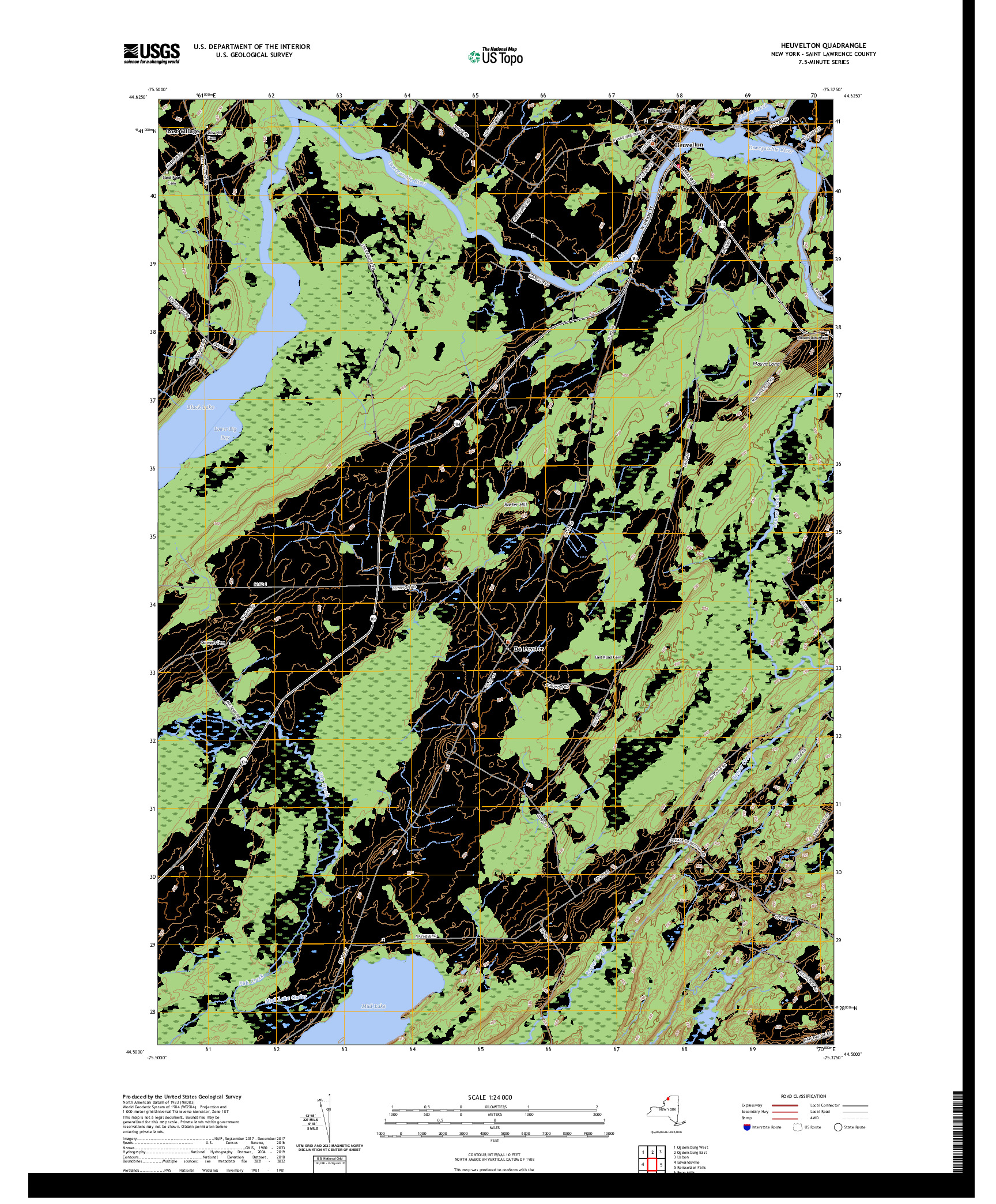 US TOPO 7.5-MINUTE MAP FOR HEUVELTON, NY