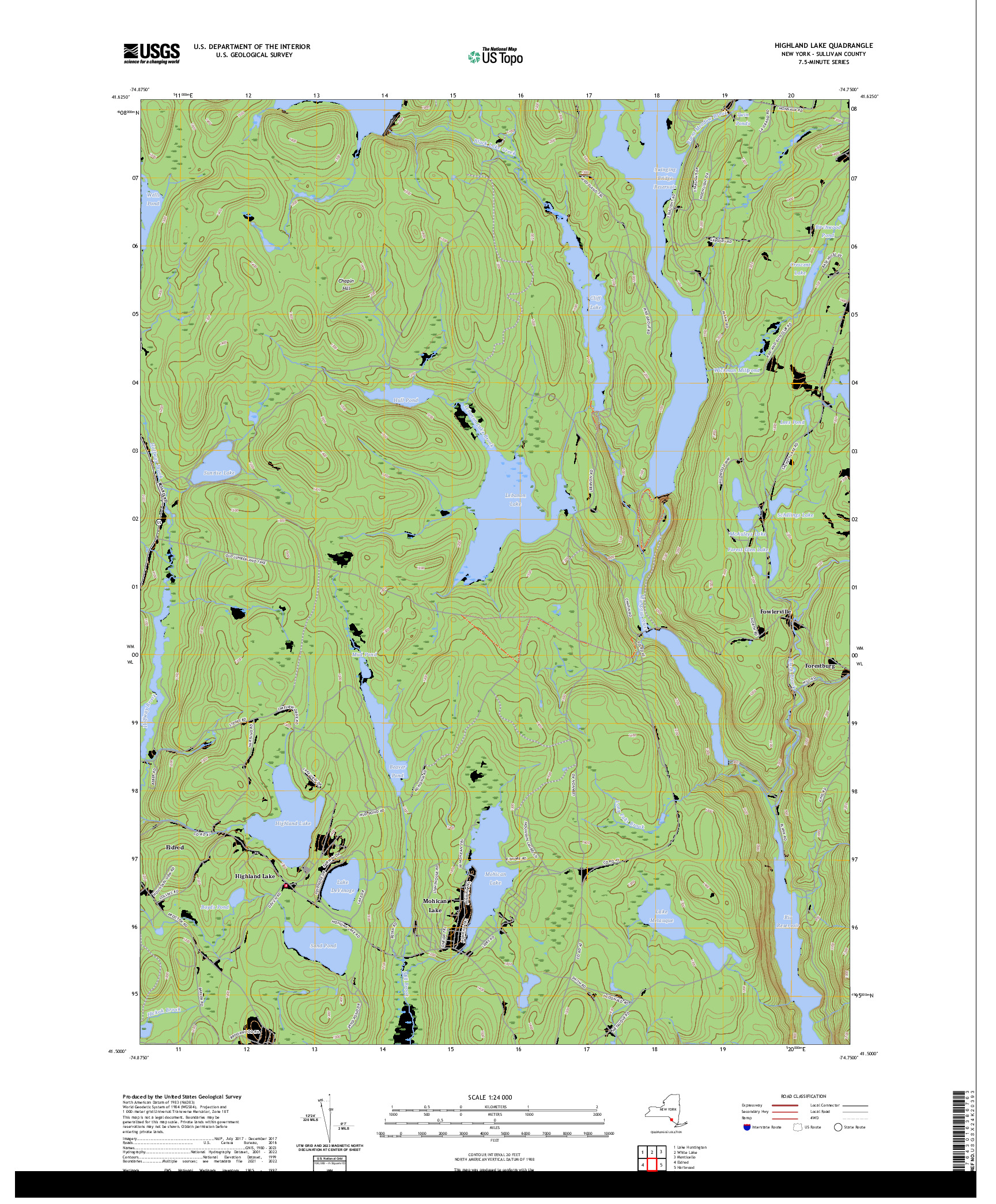 US TOPO 7.5-MINUTE MAP FOR HIGHLAND LAKE, NY