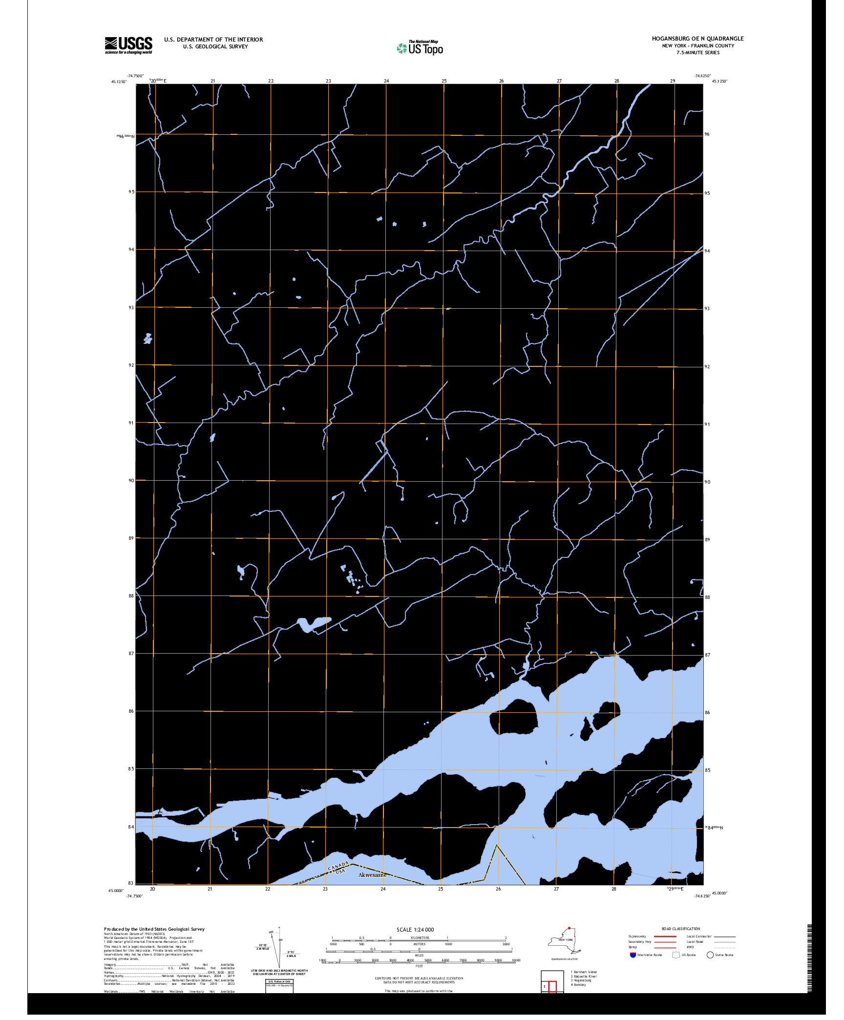 US TOPO 7.5-MINUTE MAP FOR HOGANSBURG OE N, NY,ON,QC