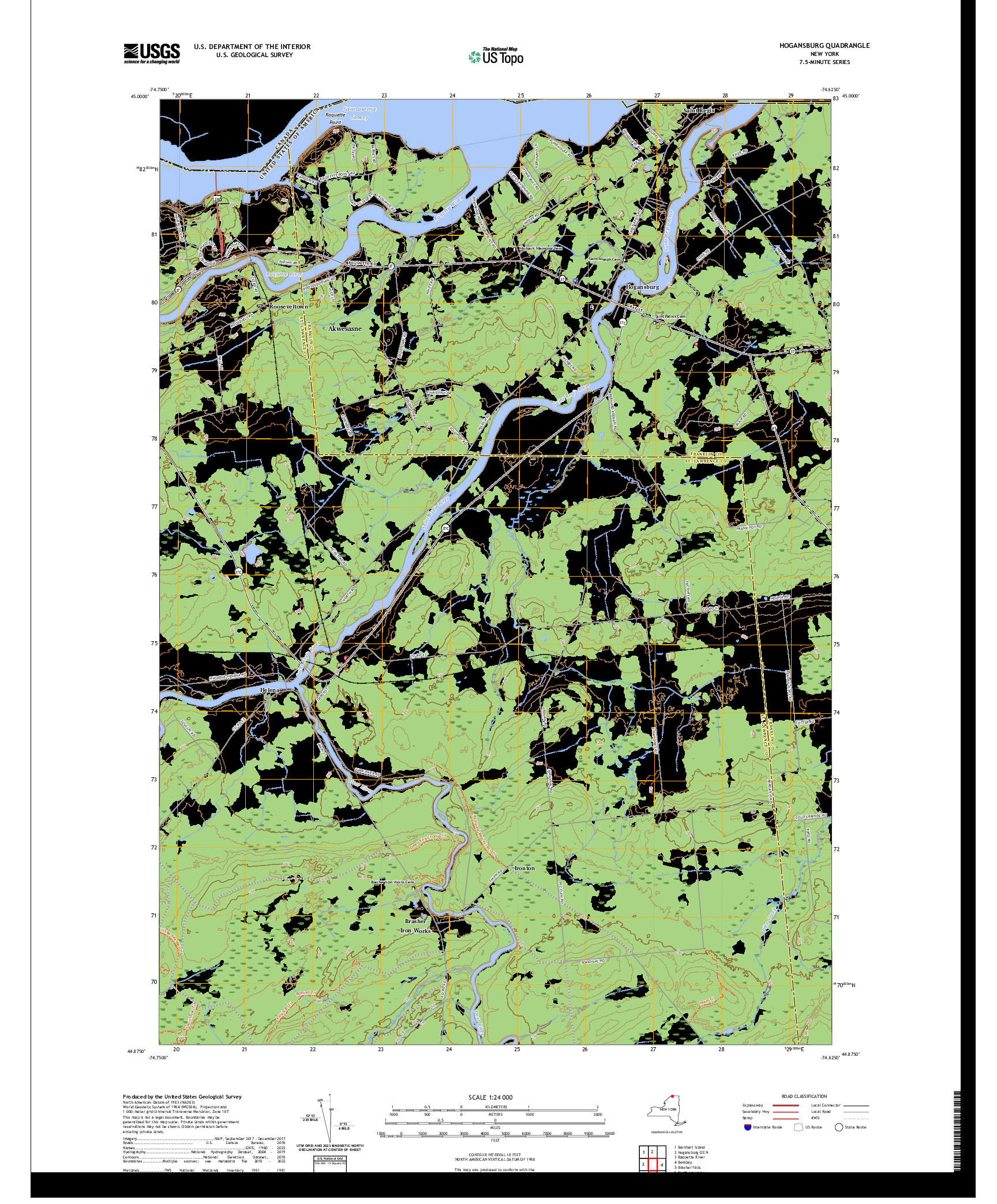 US TOPO 7.5-MINUTE MAP FOR HOGANSBURG, NY