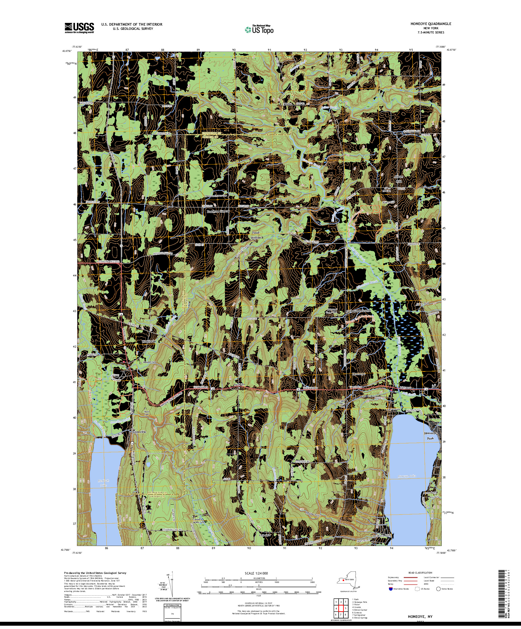 US TOPO 7.5-MINUTE MAP FOR HONEOYE, NY