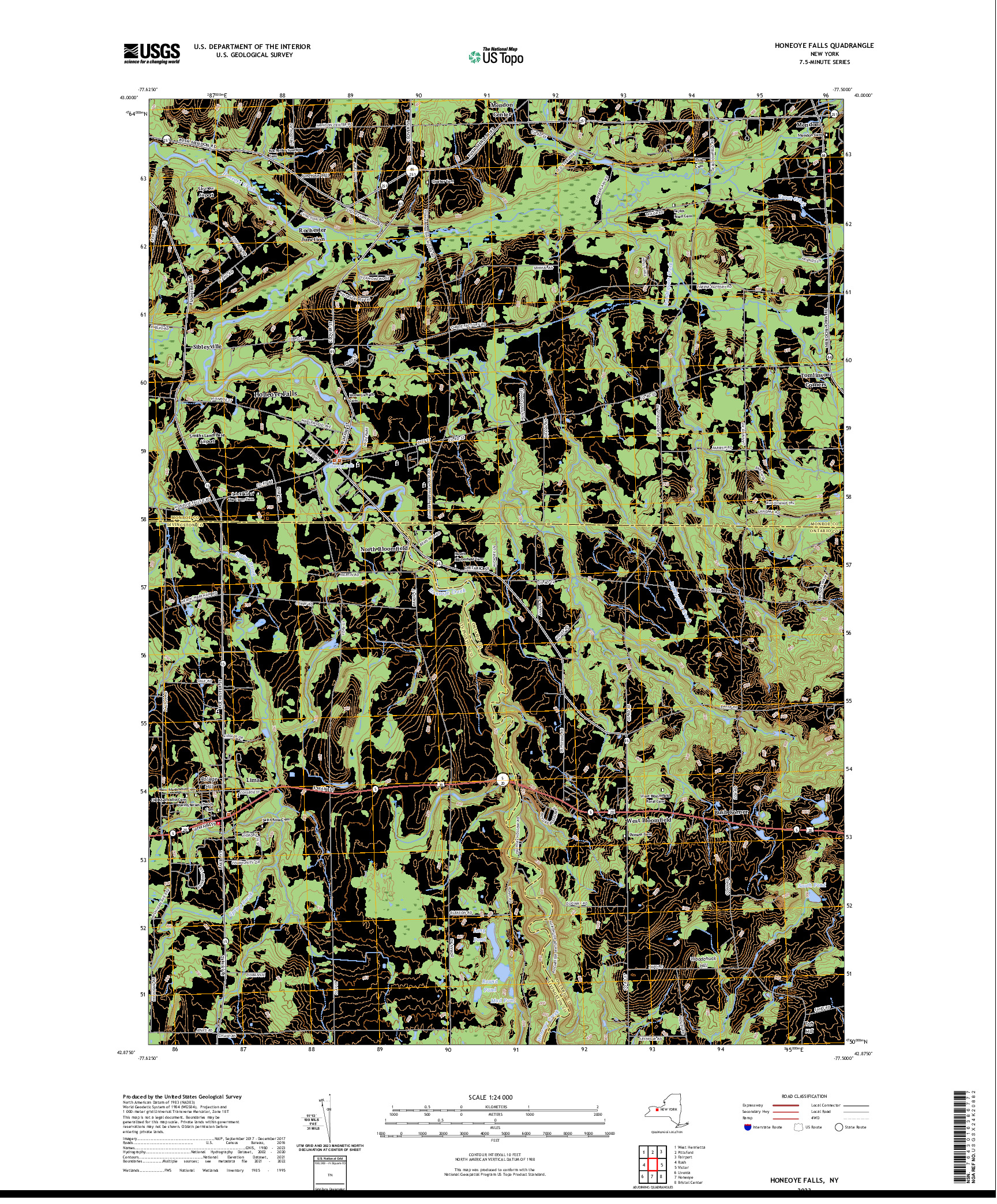 US TOPO 7.5-MINUTE MAP FOR HONEOYE FALLS, NY