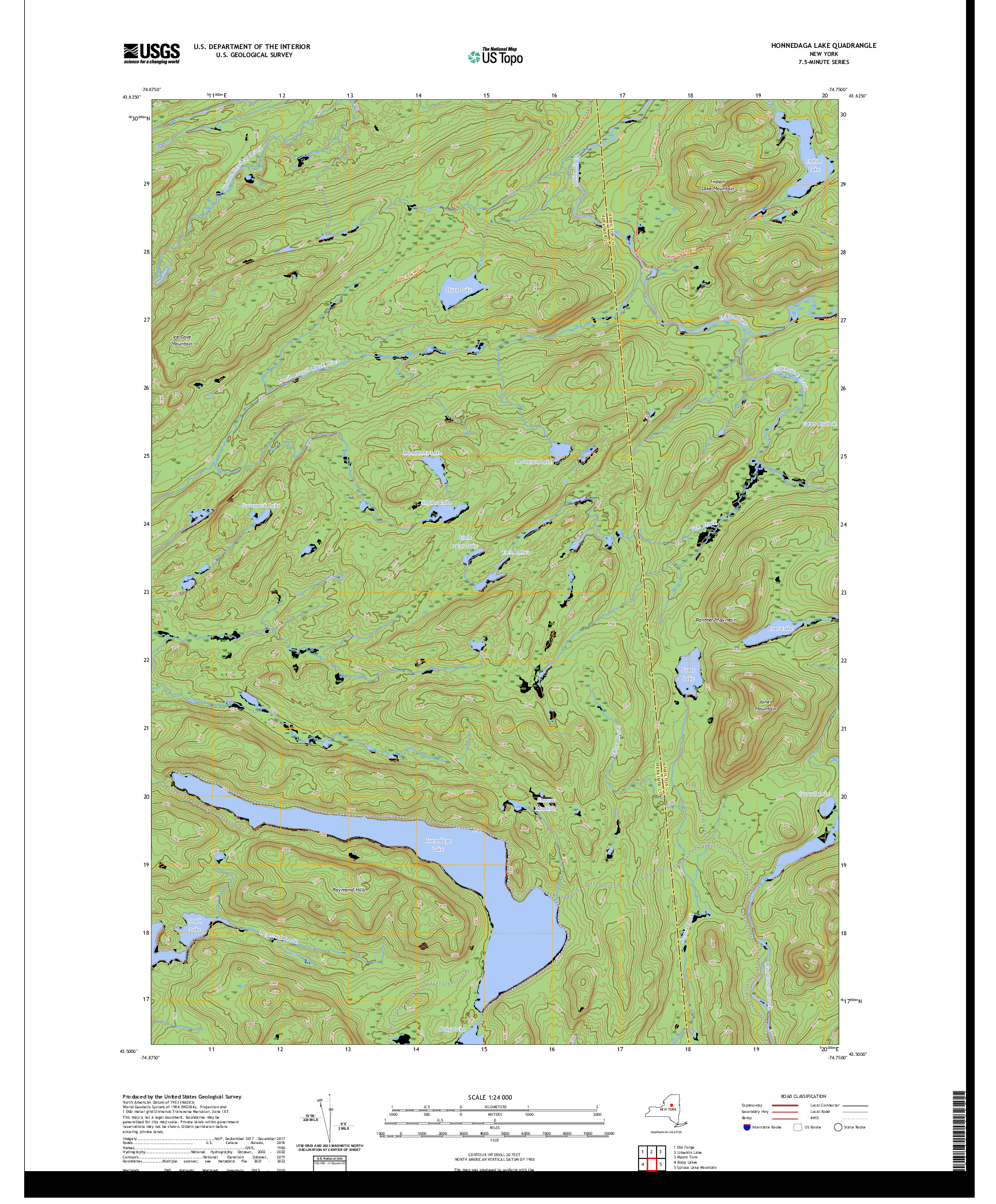 US TOPO 7.5-MINUTE MAP FOR HONNEDAGA LAKE, NY