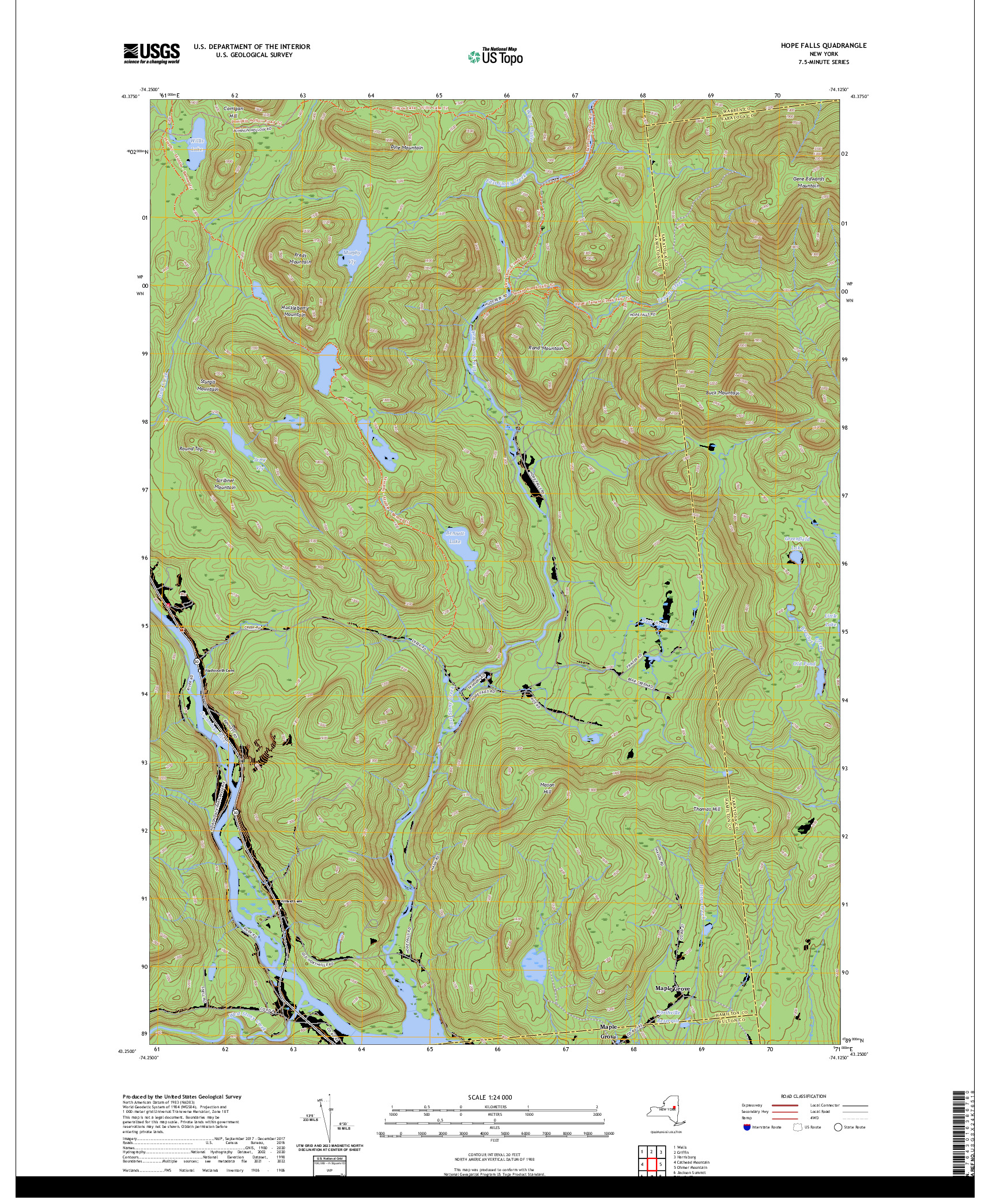 US TOPO 7.5-MINUTE MAP FOR HOPE FALLS, NY