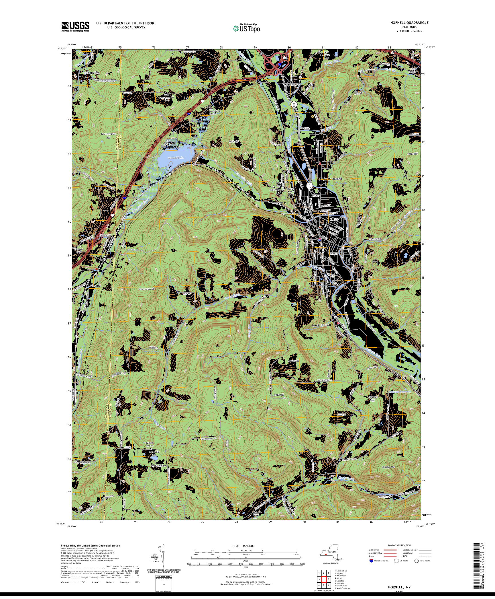 US TOPO 7.5-MINUTE MAP FOR HORNELL, NY