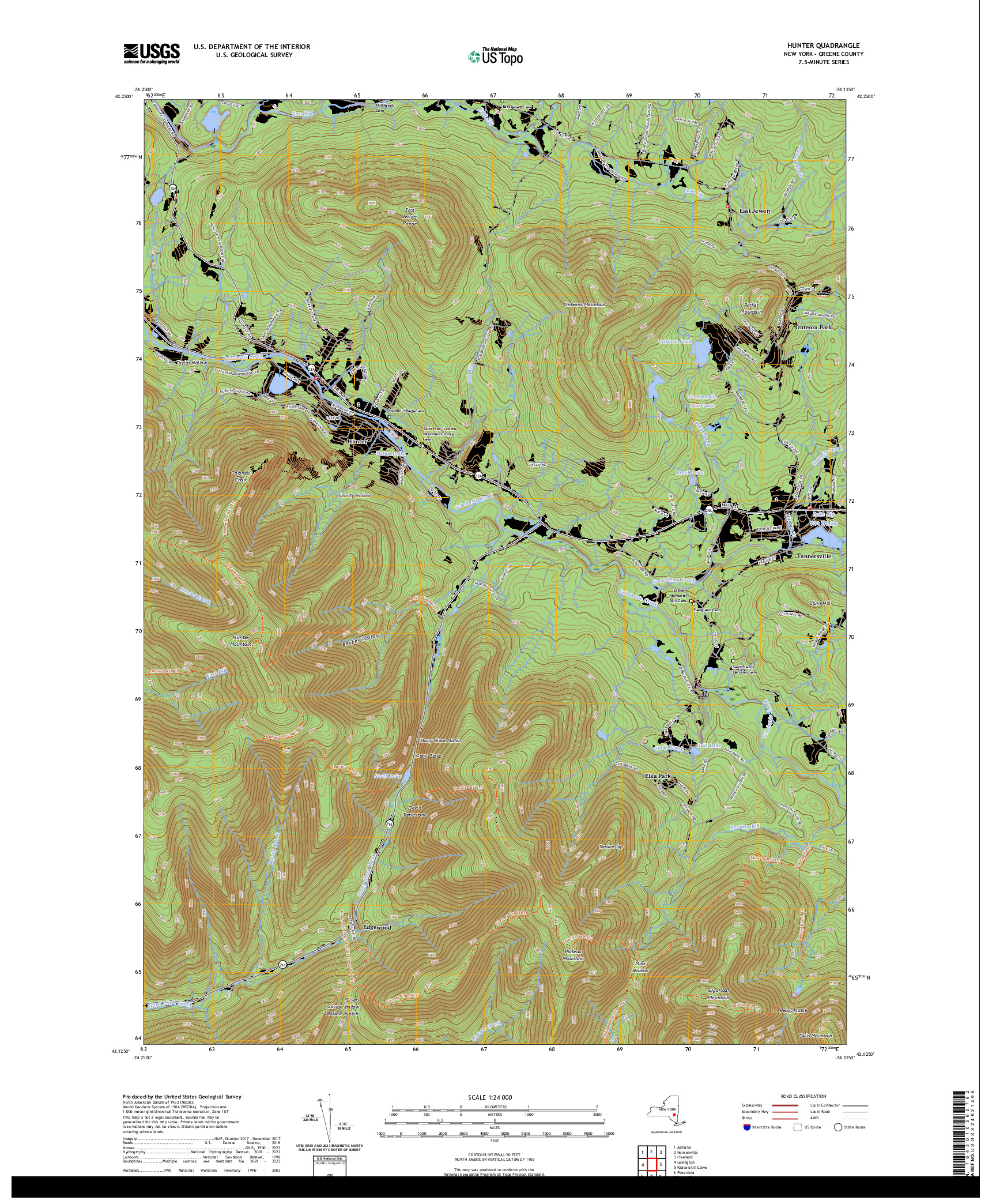 US TOPO 7.5-MINUTE MAP FOR HUNTER, NY