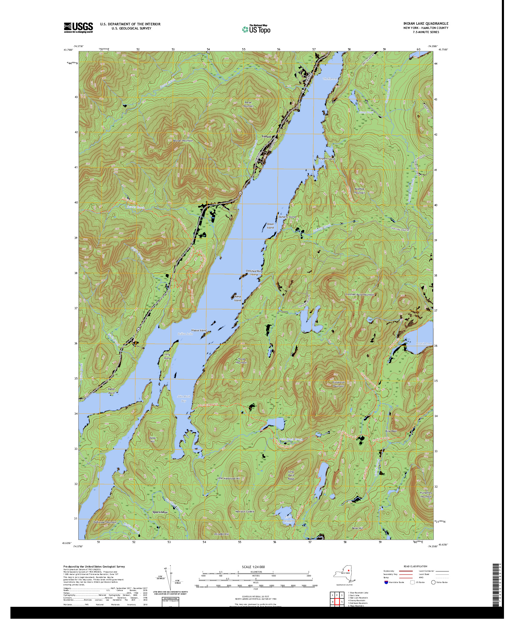 US TOPO 7.5-MINUTE MAP FOR INDIAN LAKE, NY