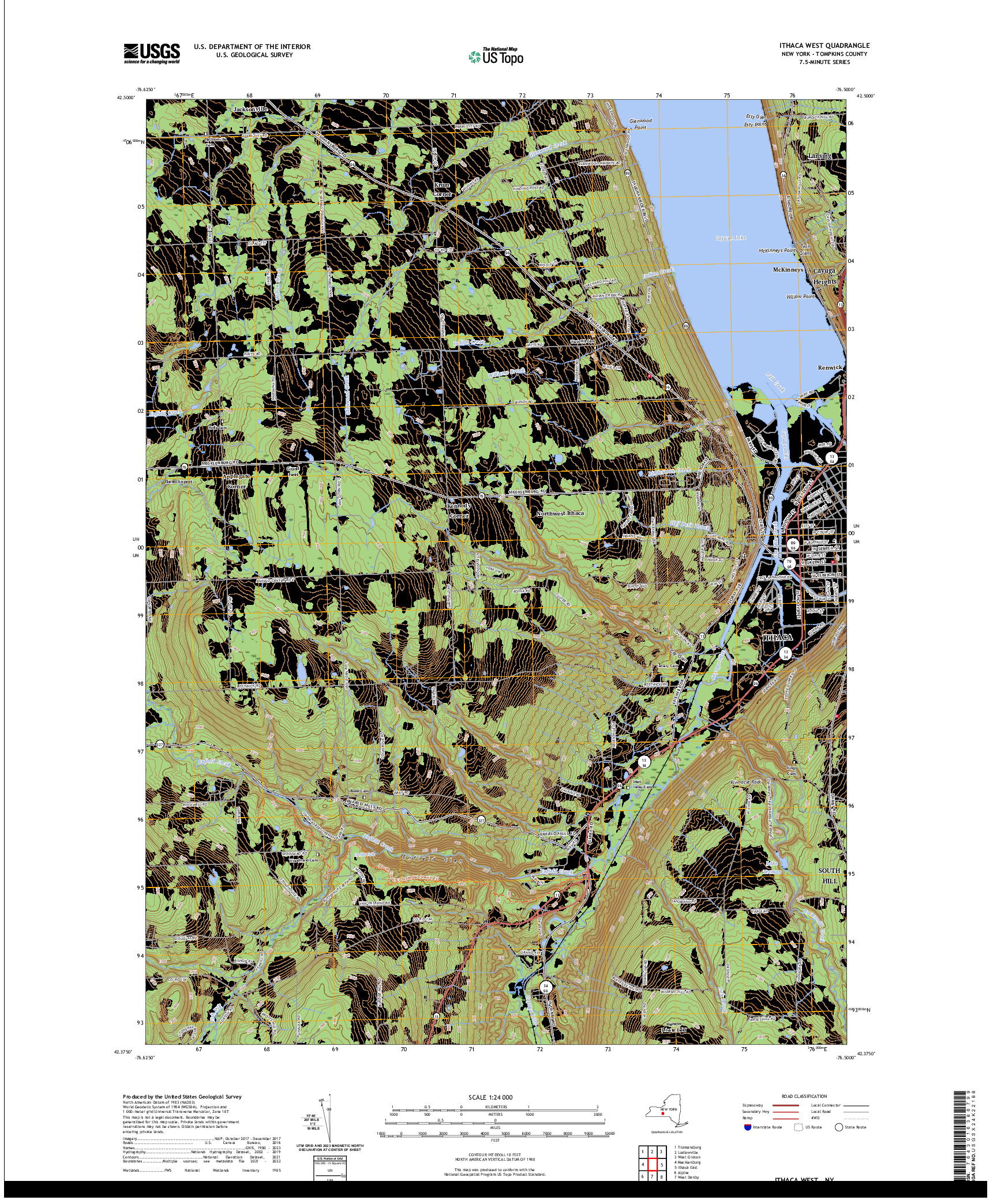 US TOPO 7.5-MINUTE MAP FOR ITHACA WEST, NY