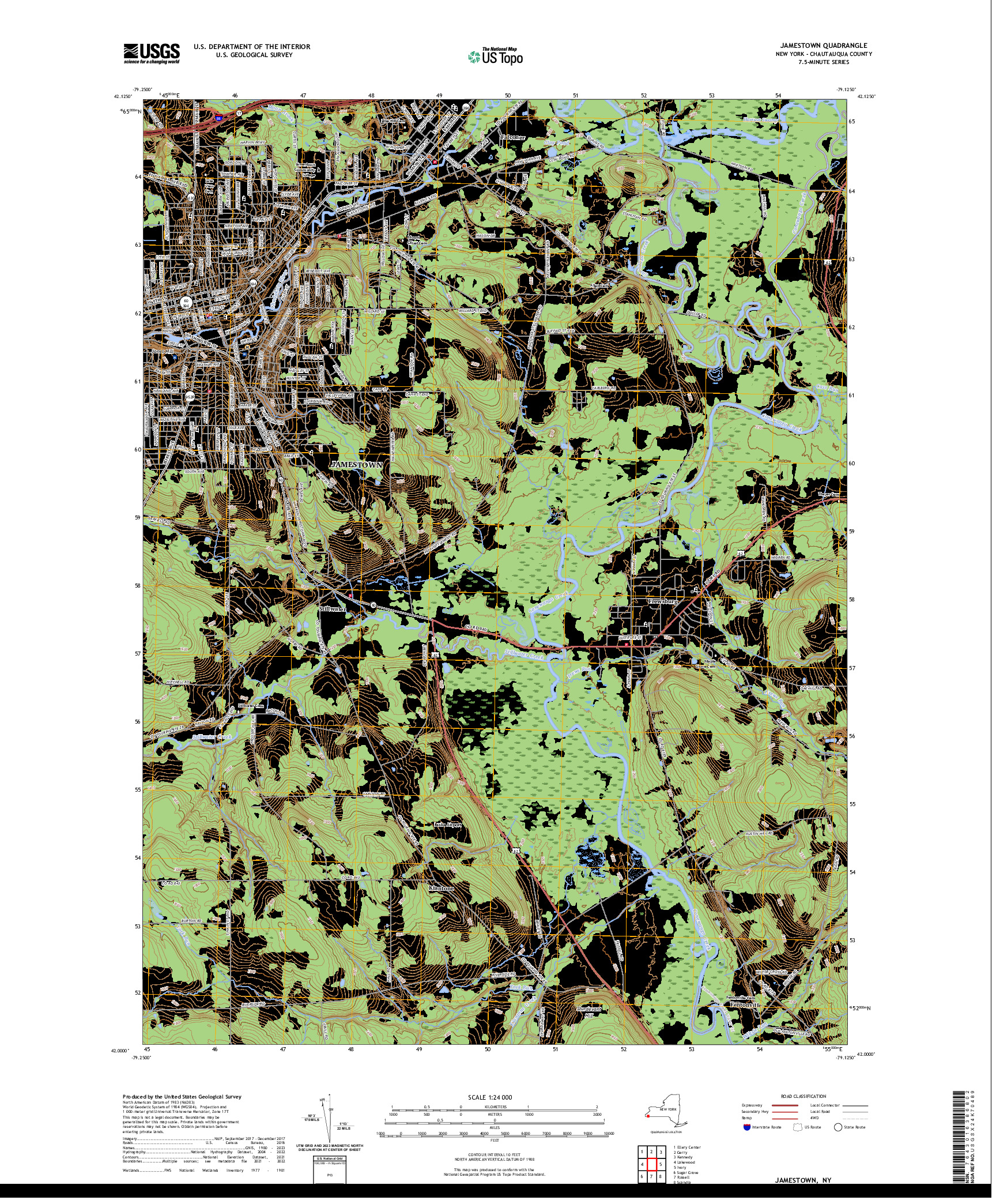 US TOPO 7.5-MINUTE MAP FOR JAMESTOWN, NY