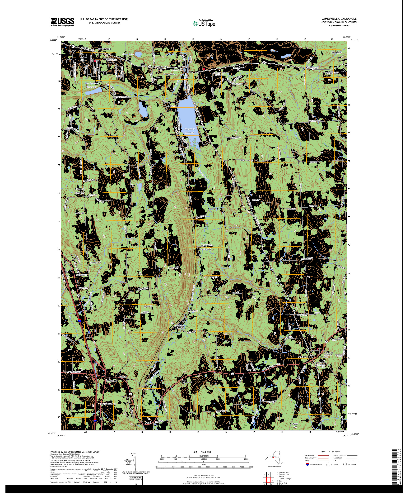 US TOPO 7.5-MINUTE MAP FOR JAMESVILLE, NY