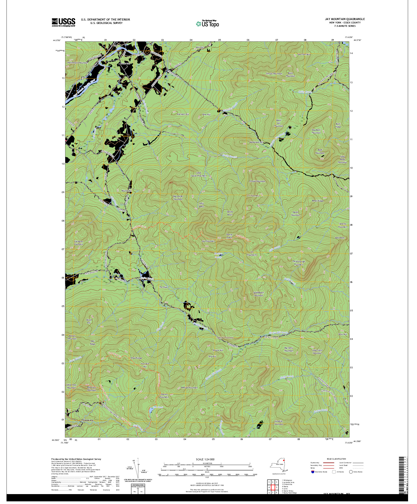 US TOPO 7.5-MINUTE MAP FOR JAY MOUNTAIN, NY