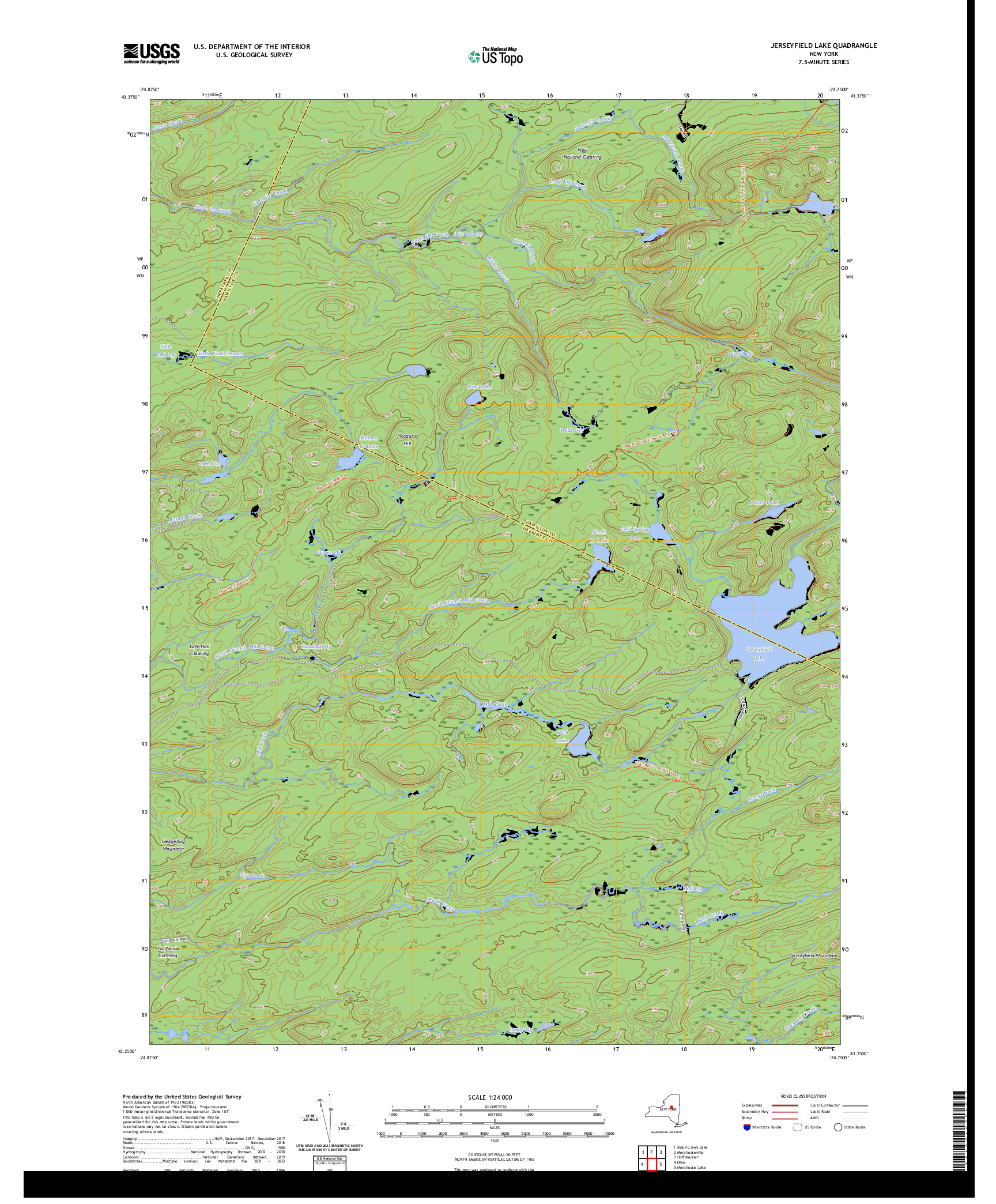 US TOPO 7.5-MINUTE MAP FOR JERSEYFIELD LAKE, NY