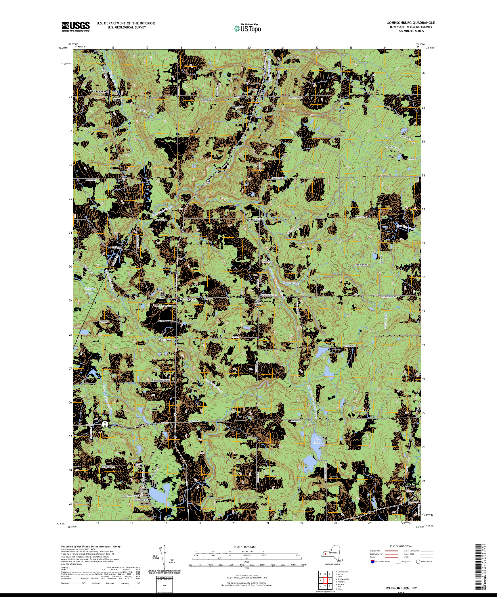 US TOPO 7.5-MINUTE MAP FOR JOHNSONBURG, NY